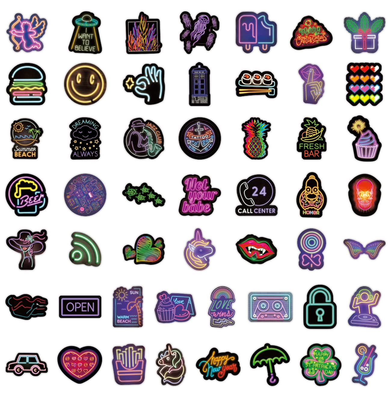 200Pcs Neon Style Stickers Decals, Cool Neon Light Stickers For Kids Teens Adults, Waterproof Vinyl Stickers For Laptop Water Bo