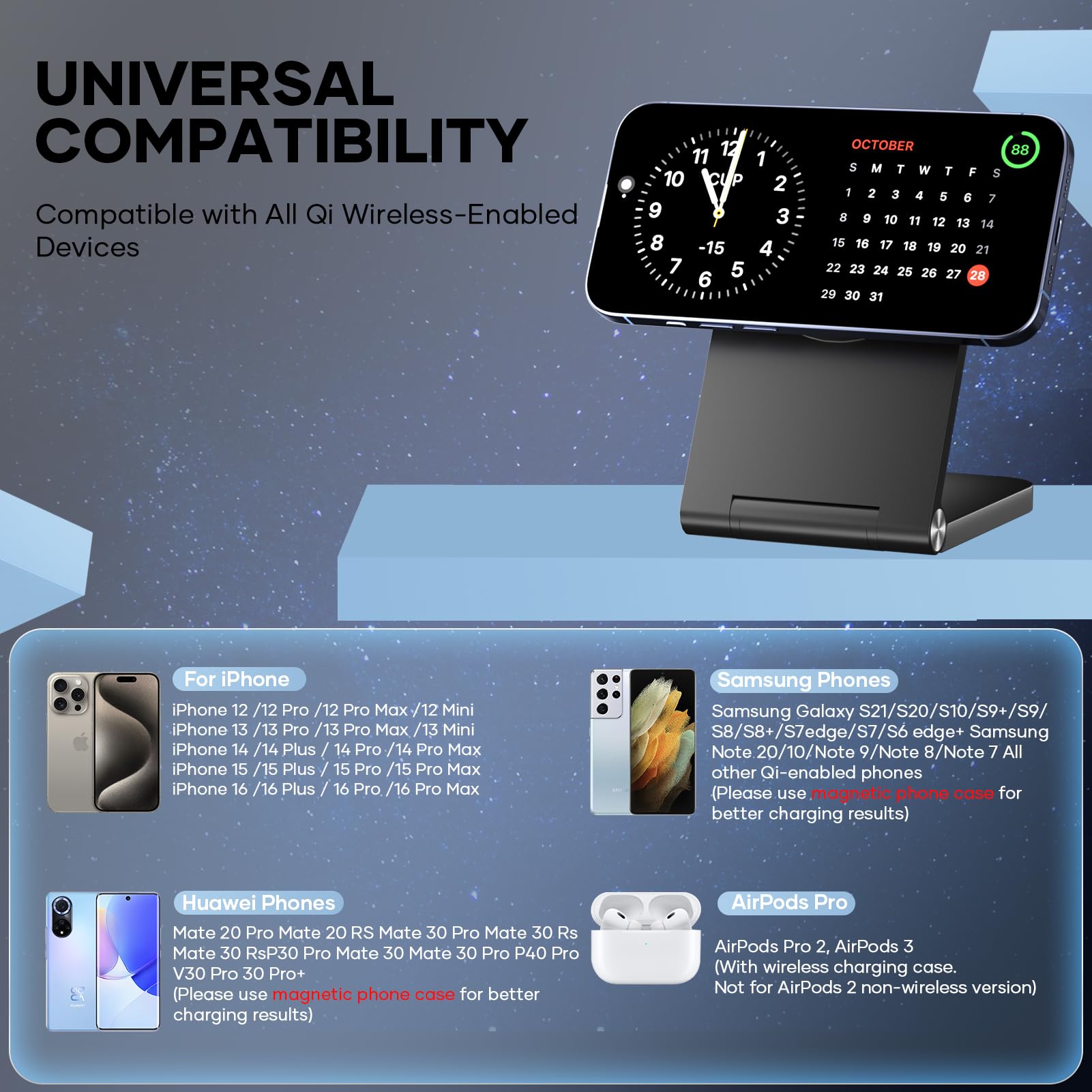 Wireless Charger, Magnetic Foldable Travel Fast Charging Station Stand For Iphone 16 15 14 13 12 Series, Iphone Wireless Mag-Saf