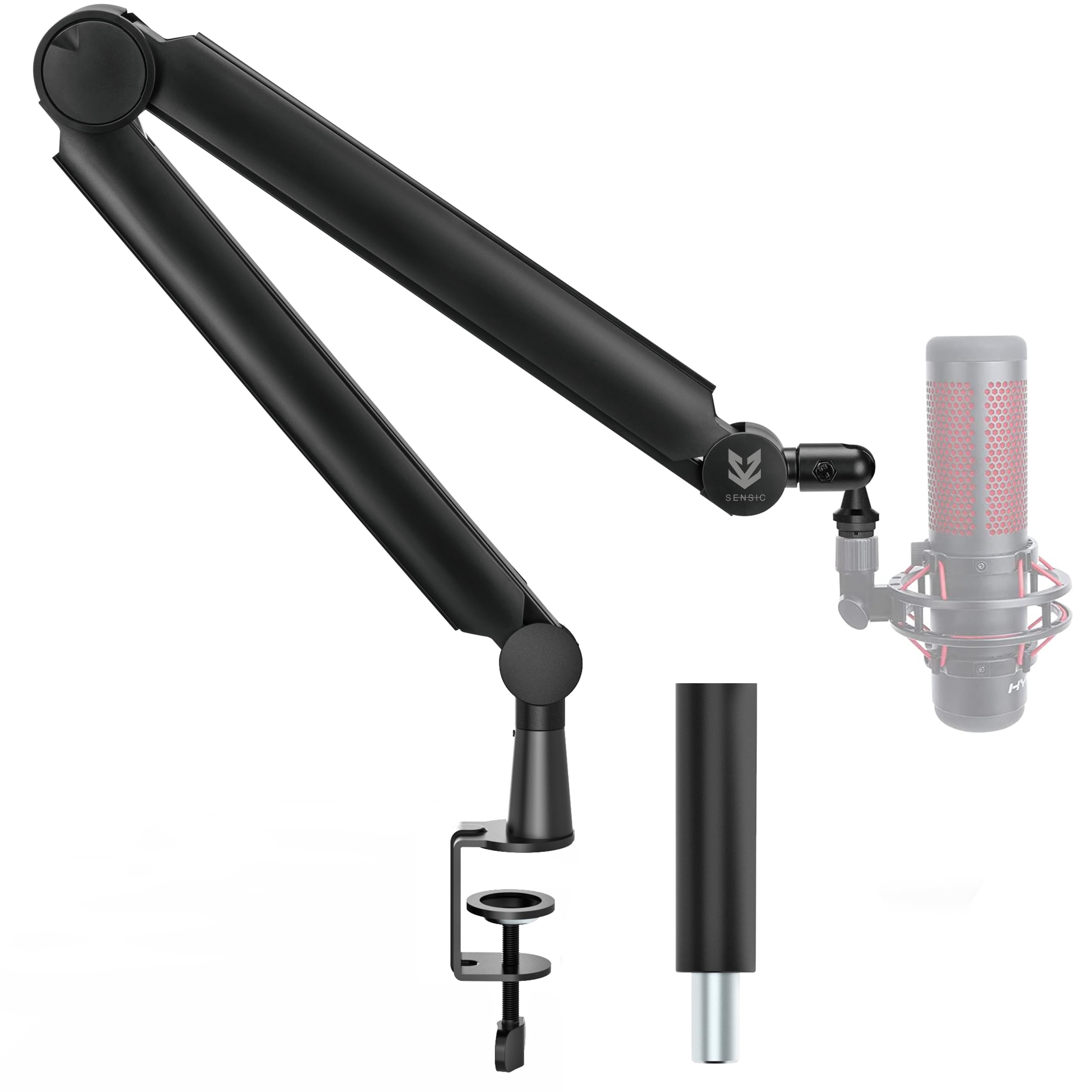 Sensic Sa 30 Microphone Boom Arm, 360 Rotatable Mic Stand With 6 Inch Riser, Microphone Holder With 1/4'', 3/8'' And 5/8'' Adapt