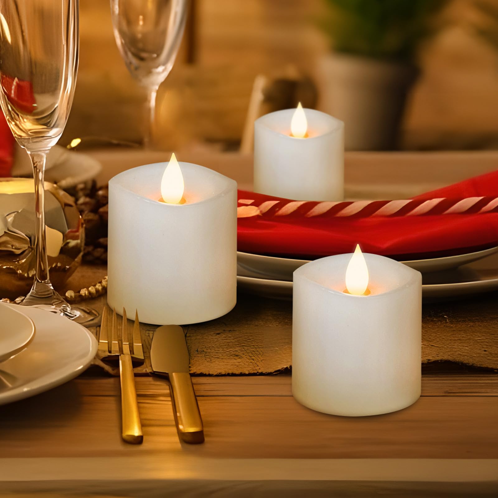 Milysoek 3X3 Flickering Flameless Candles Set Of 3, Led Candles Battery Candles Flickering, 3 Inch Flameless Candles With Remote