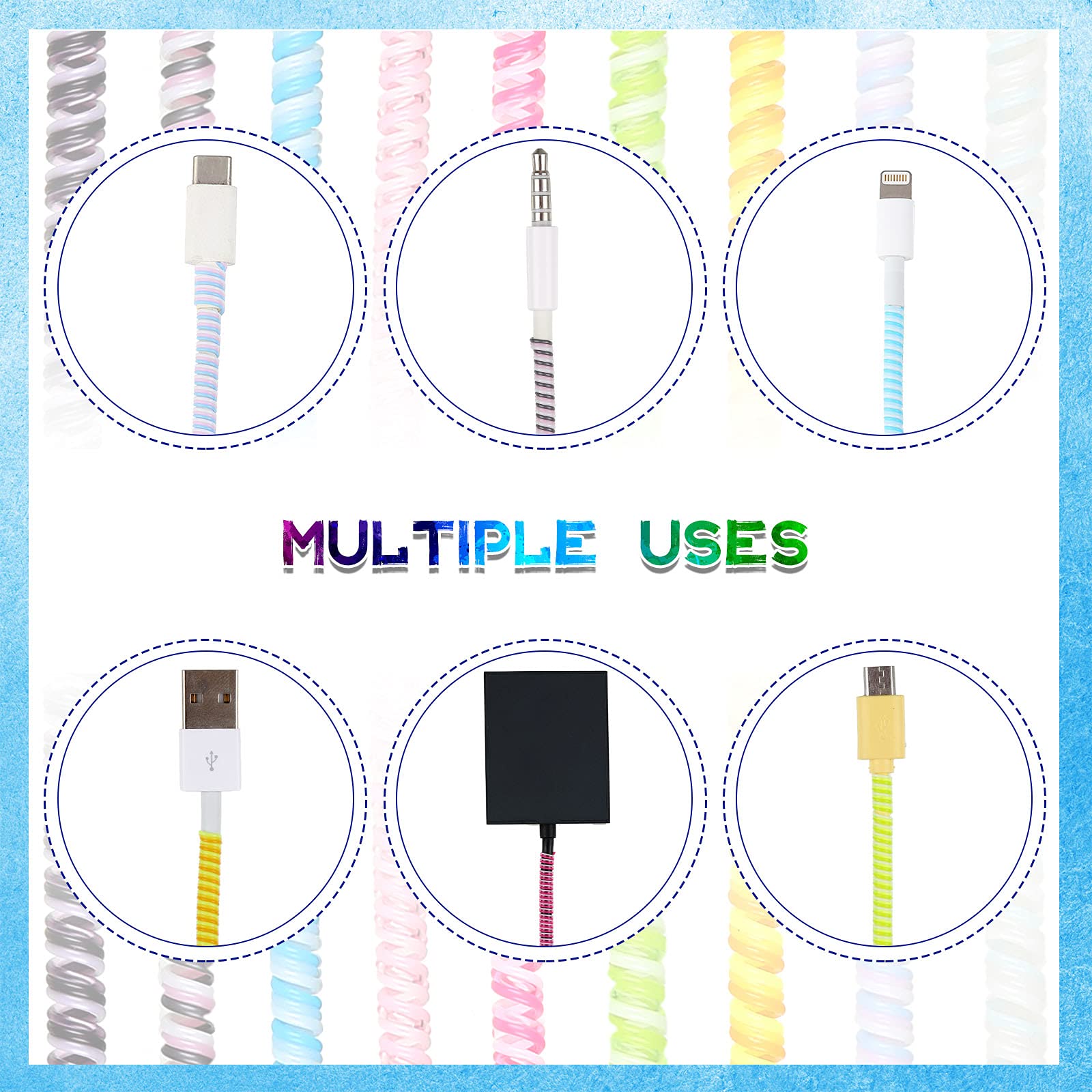 Frienda 10 Pcs Spiral Cable Protector, Chargers Cable Protector Data Cable Protective Sleeve Headphone Saver Charger Protective Cover For Phone Usb Prevent Pets From Biting The Cable (Vivid Colors)