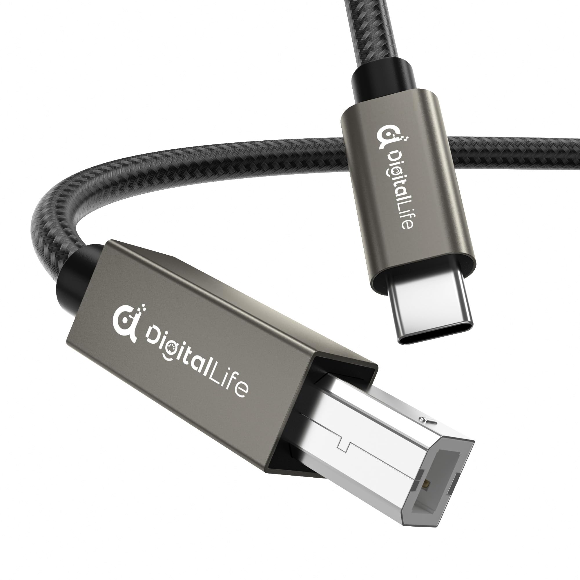 DigitalLife 2m USB Type C to B MIDI Interface Converter Cable, Compatible with Windows 11 / macOS 14 Sonoma (Metal, Nylon Braide