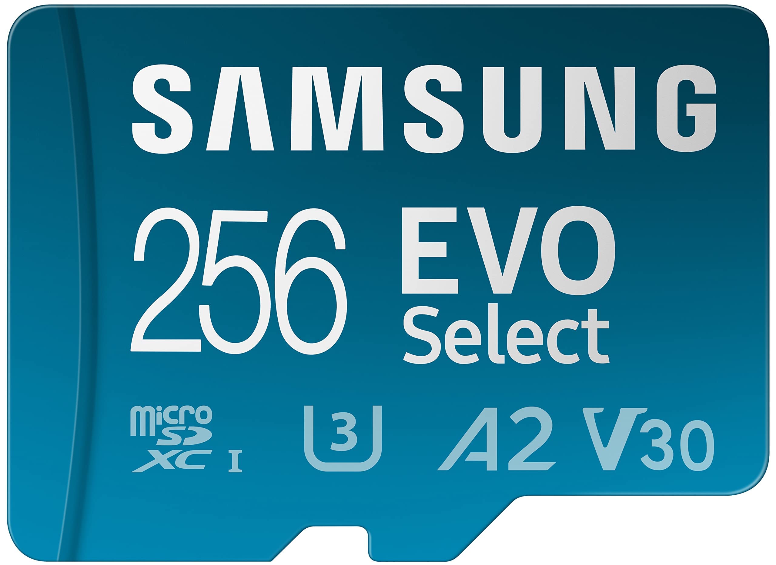 SAMSUNG EVO Select Micro SD-Memory-Card + Adapter, 256GB microSDXC 130MB/s Full HD & 4K UHD, UHS-I, U3, A2, V30, Expanded Storag