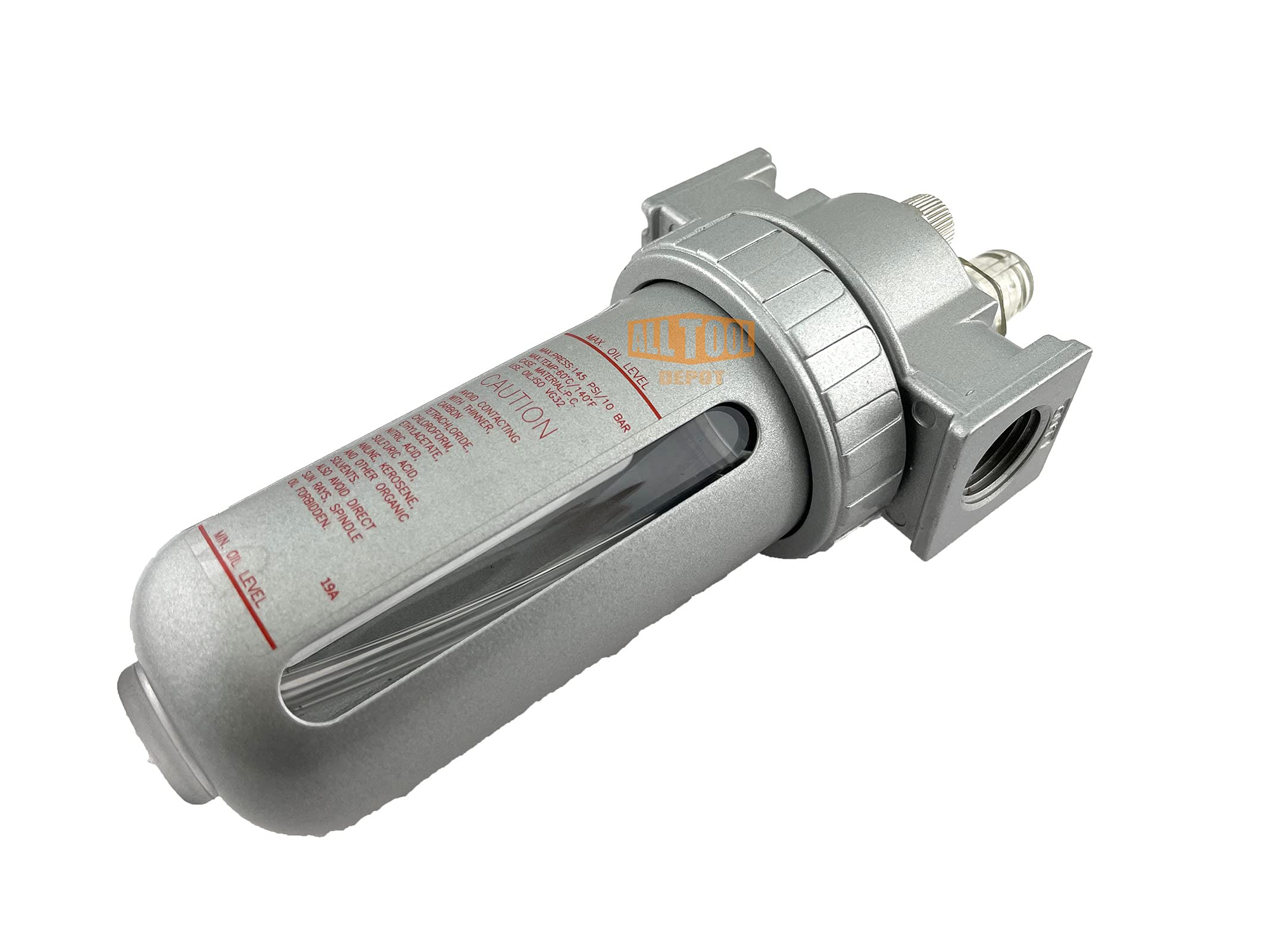 1/2    Npt Mid Flow Lubricator Oiler For Compressed Air Lubricate Pneumatic Air Tools, Poly Bowl With Visible Oil Level, 150 Psi