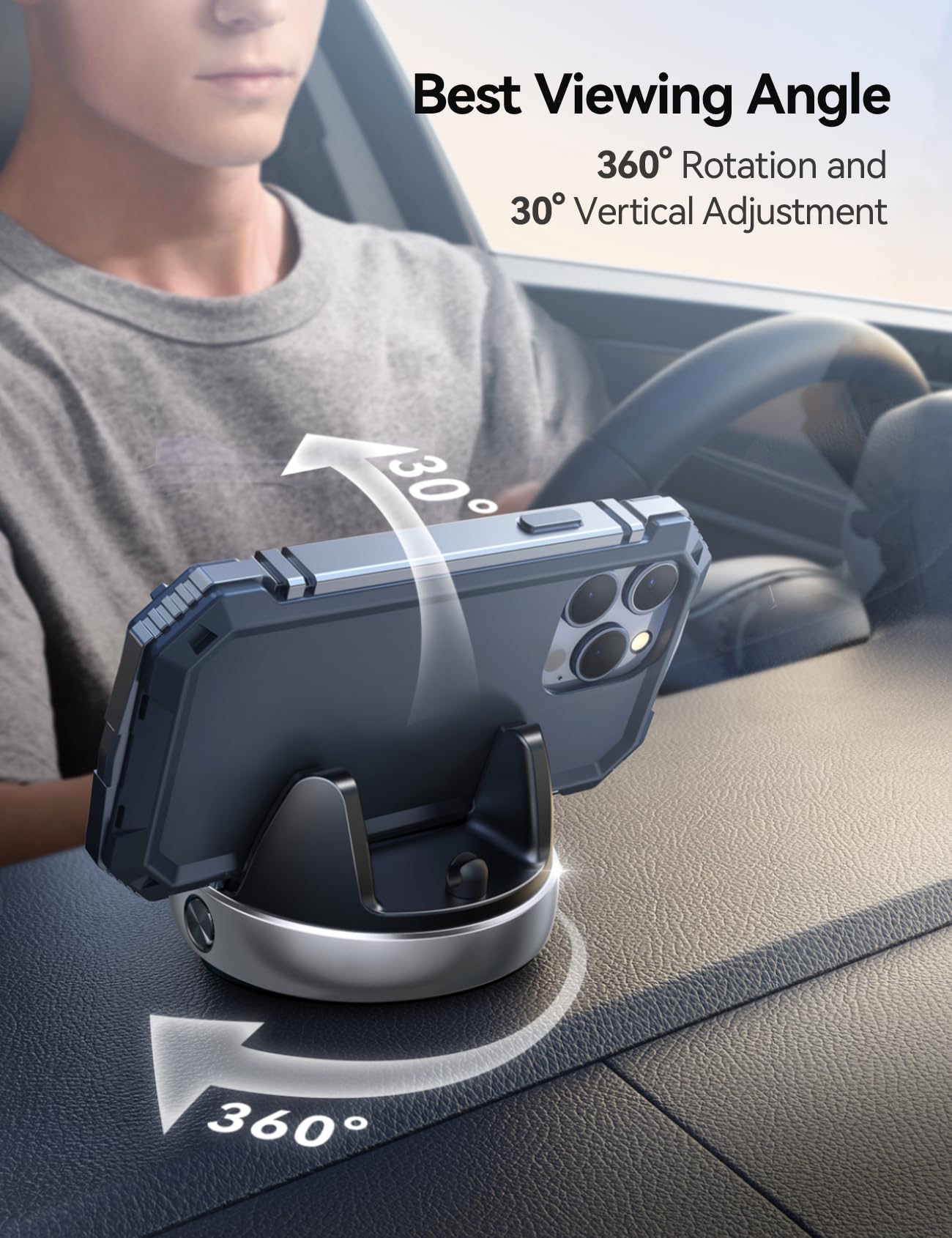 Joyroom Car Phone Holder, [Adjustable Spring Design] Dashboard Cell Phone Holder Compatible With Popsocket, 360Rotatable & Verti