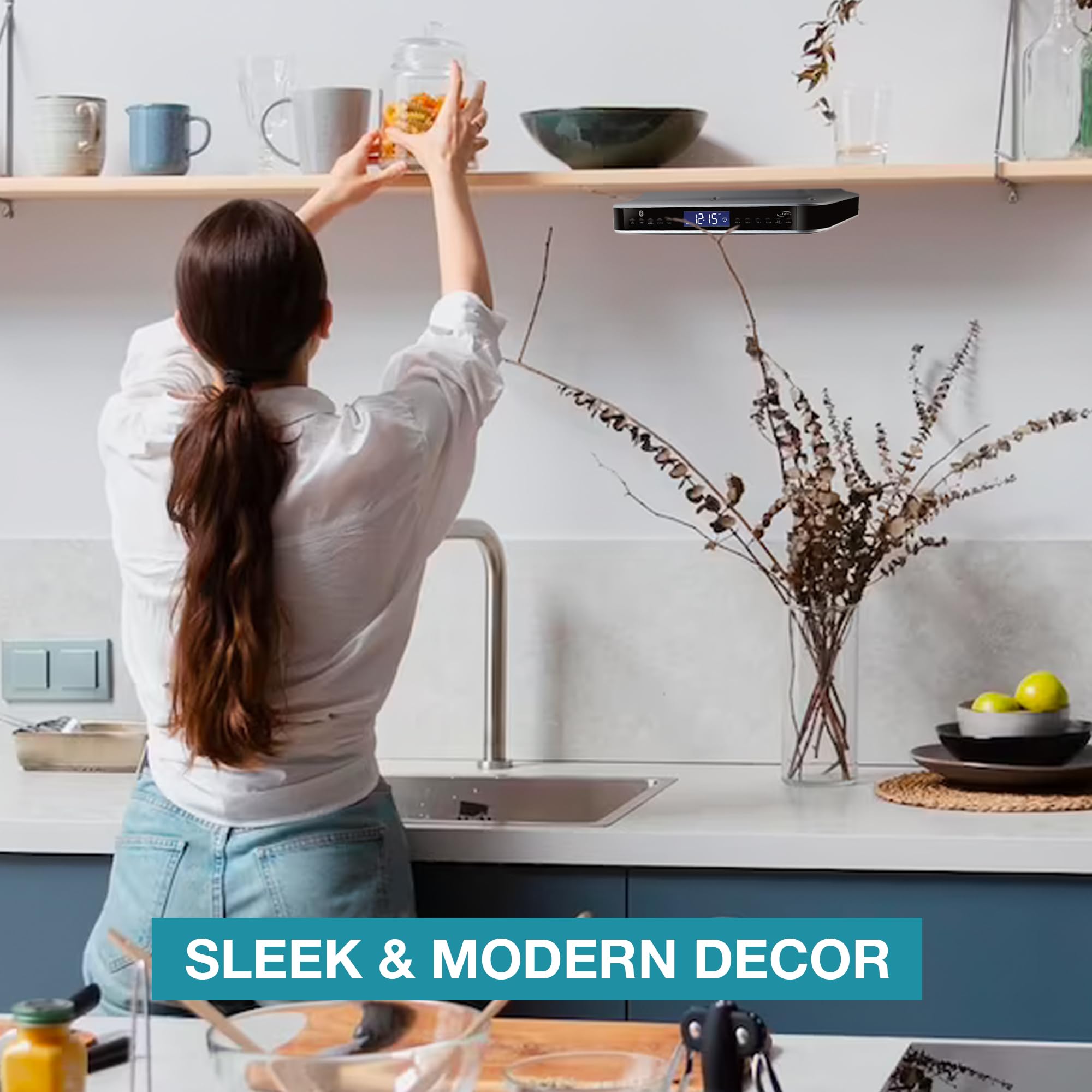 Ilive Under The Counter Wireless Stereo Bluetooth Speaker, Digital Alarm Clock, Kitchen Timer, Dual Hd Speakers, Fm Radio Lcd Di