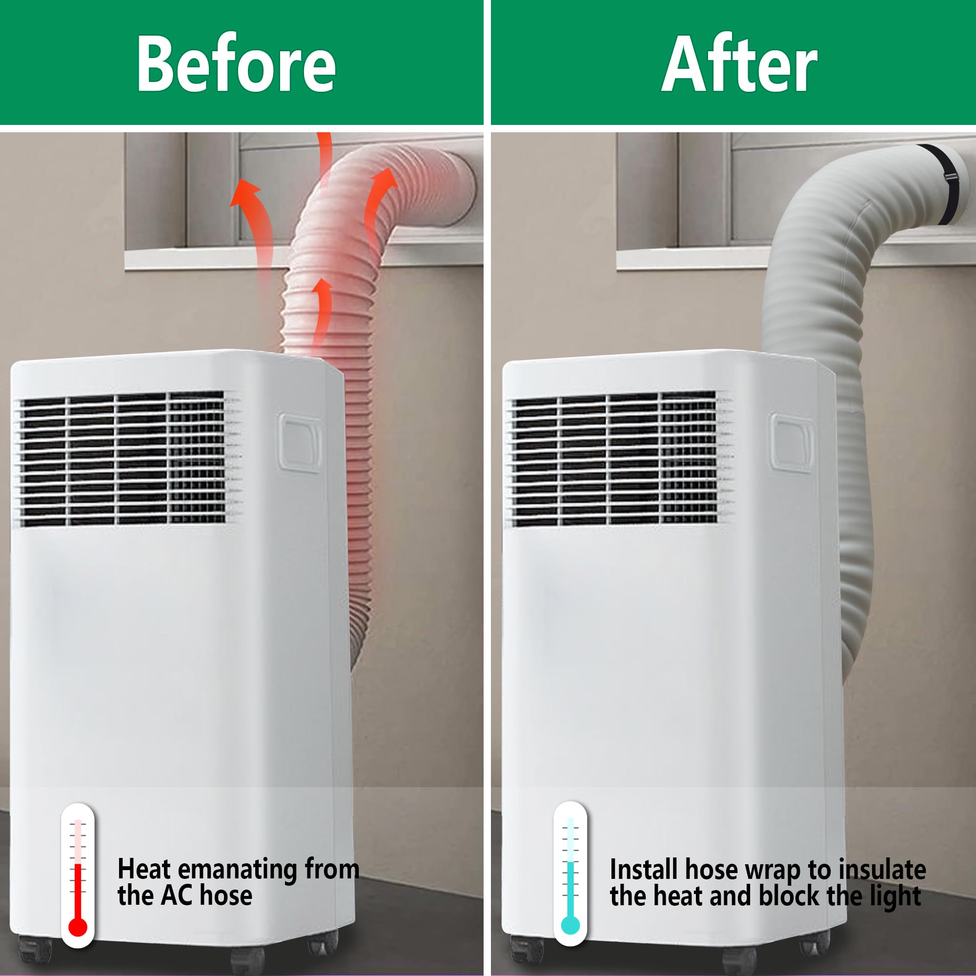 RunNico Portable AC Hose Cover - Insulated Duct Vent Sleeve for 5 & 5.9 Diameter Exhaust Hoses - Thick Air Conditioner Hose Wrap, 58L x 5