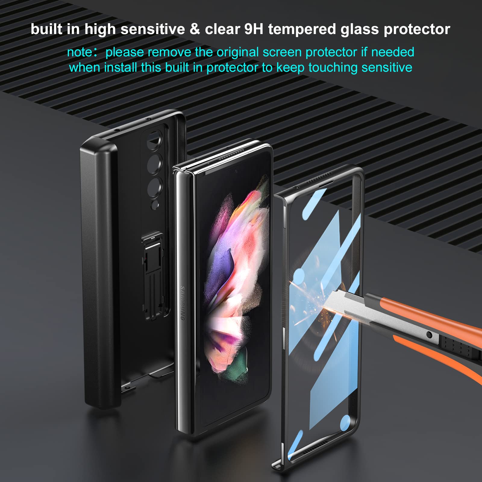 [Updated Version] Libeagle Compatible With Samsung Galaxy Z Fold 3 Case [Built In Hidden S Pen Holder To Avoid Pen Lost][Leather