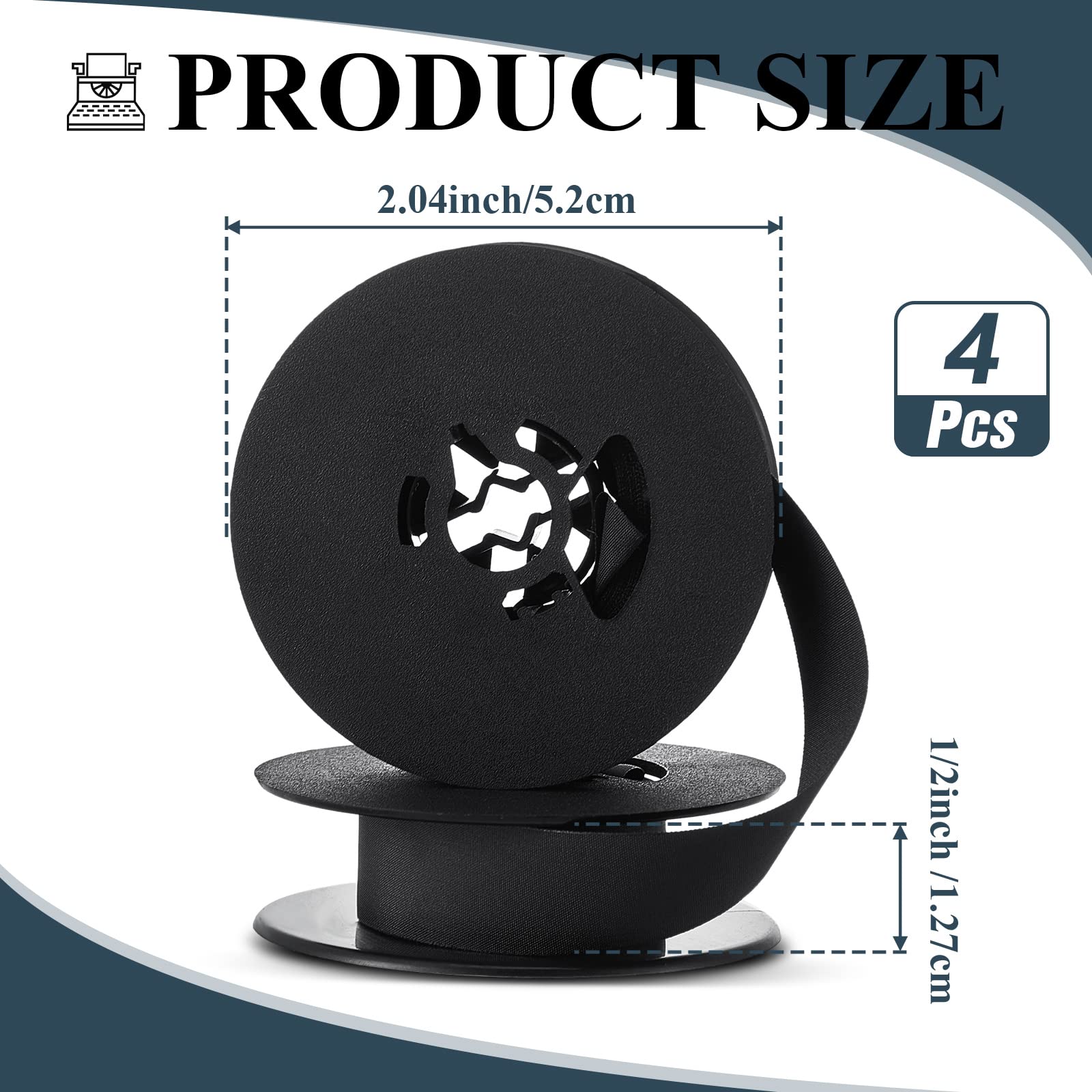 Seajan 4 Pairs Universal Dual Shaft Typewriter Ribbon Vintage Typewriter Ribbon, 1/2 Cloth For Most Machines(Black)