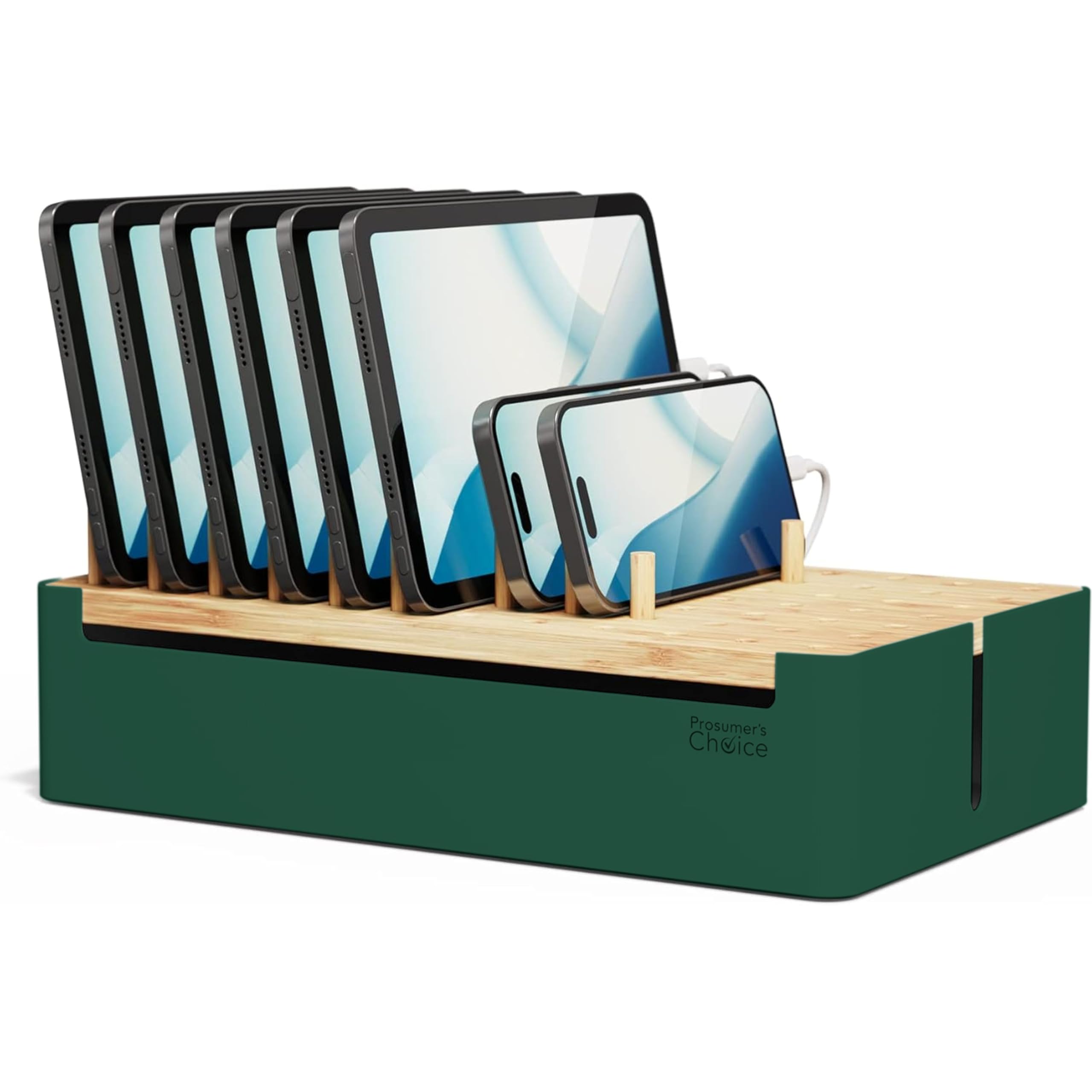 Prosumers Choice Bamboo Charging Station - Multi Charger Station Organizer - Desk Docking Station for Phones, Tablets, Laptop -