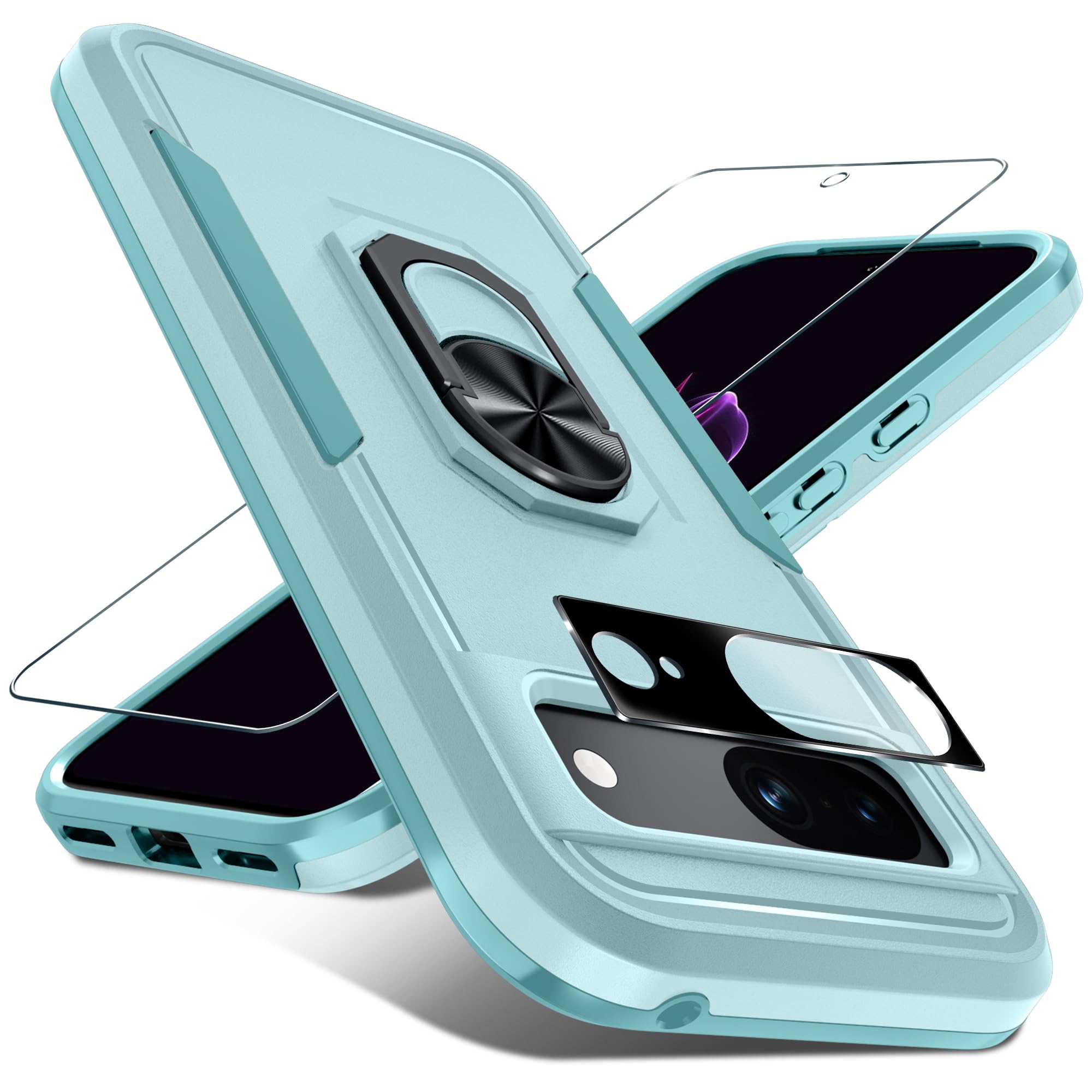 Janmitta For Google Pixel 8A Case With Screen Protector+Camera Lens Protector,Heavy Duty Shockproof Full Body Phone Cover Built