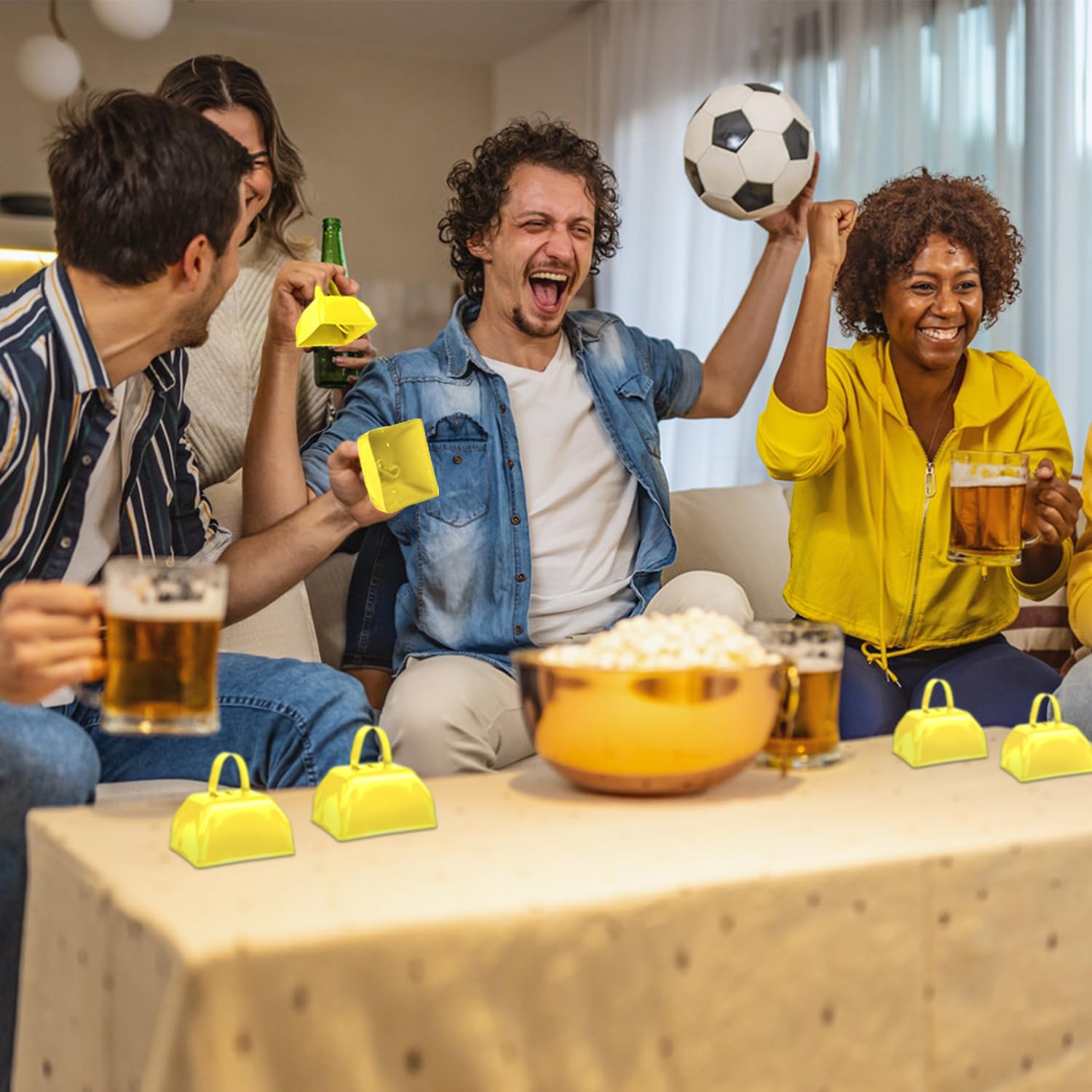 15 Pack 3 Inch Metal Cowbell Noisemaker Cheering Bell Yellow Cowbells For Sporting Events Bulk Loud Cow Bell With Handles, Small