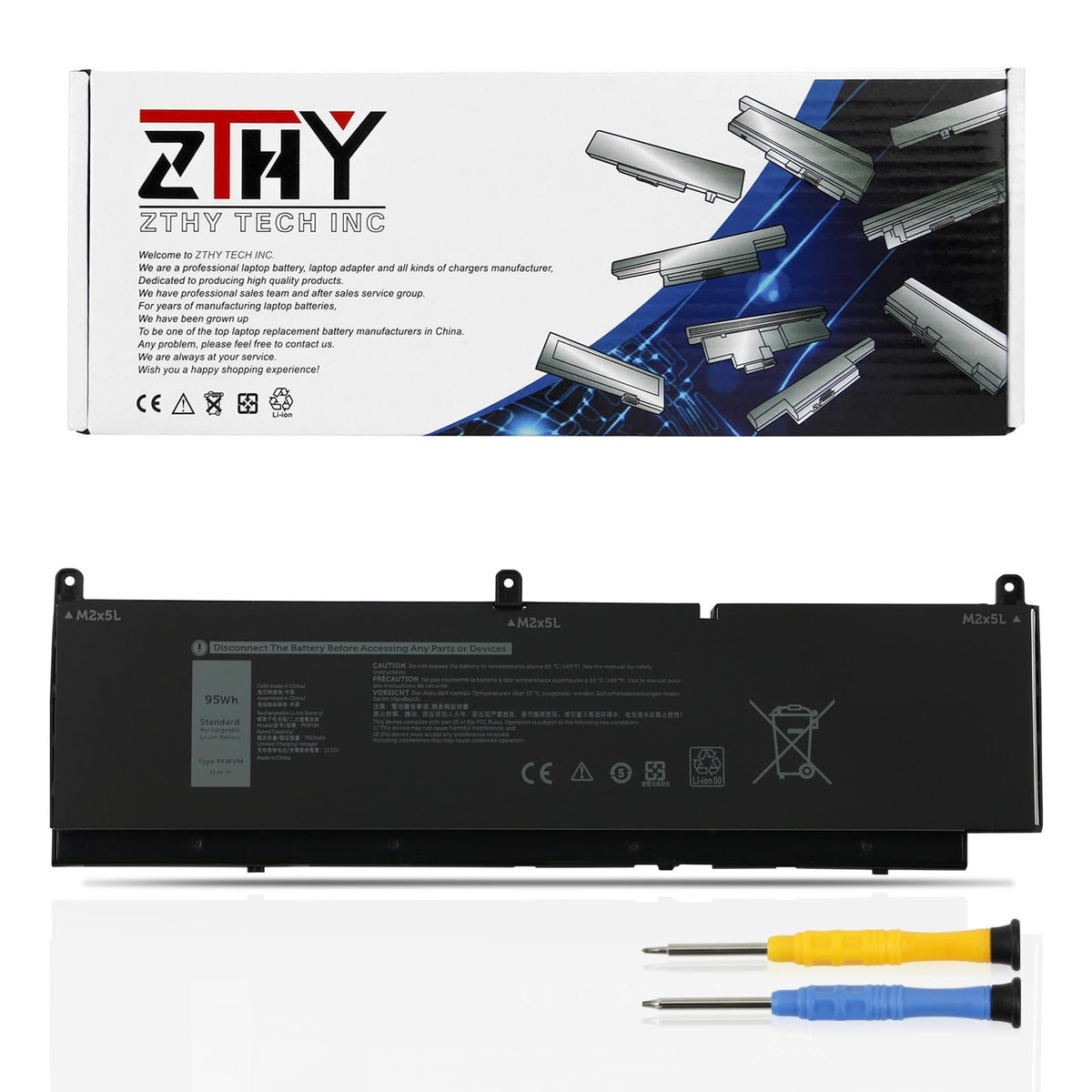 Zthy 95Wh Pkwvm Laptop Battery Replacement For Dell Precision 7550 7560 7750 7760 Mobile Workstation P44E P93F P44E001 P44E002 P