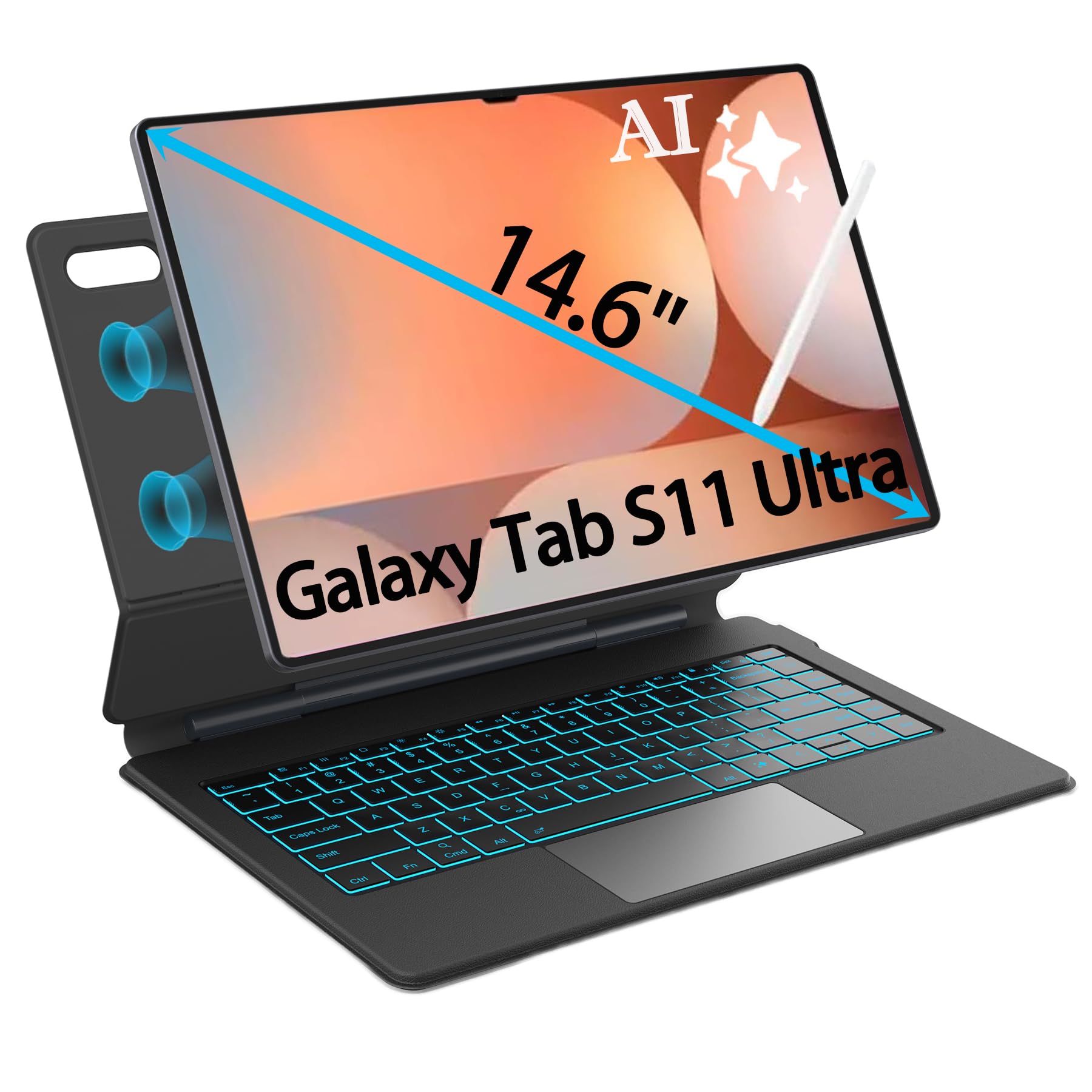 OAWEEN for Samsung Galaxy Tab S11 Ultra Keyboard Case 14.6 Magic-Style Cantilever Magnetic Levitating Stand, 3-Level 7-Color B