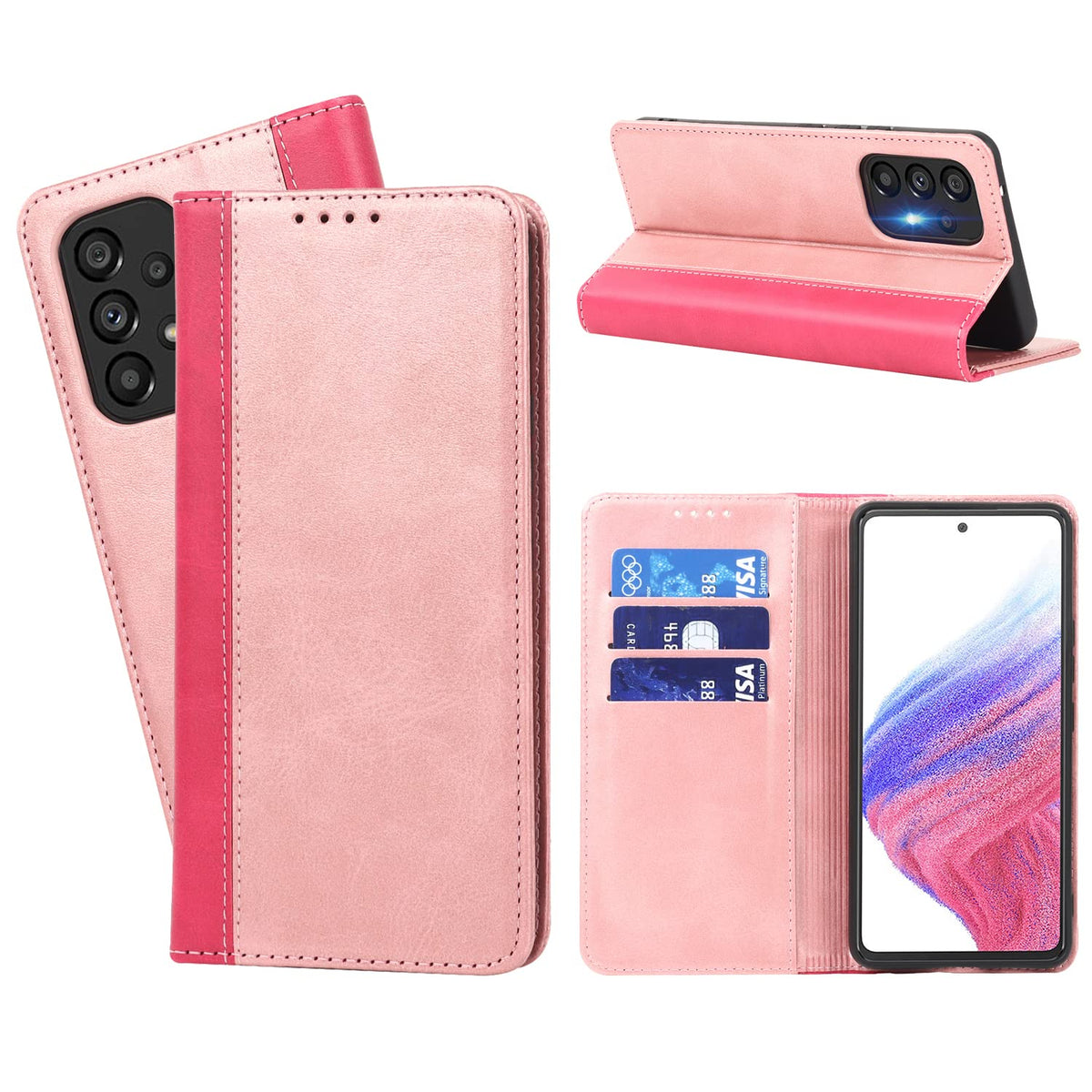 Havaya Samsung Galaxy A53 5G Phone Case Wallet Samsung Galaxy A53 5G Phone Case With Card Holder- Colorblock Design-Flip Folio C