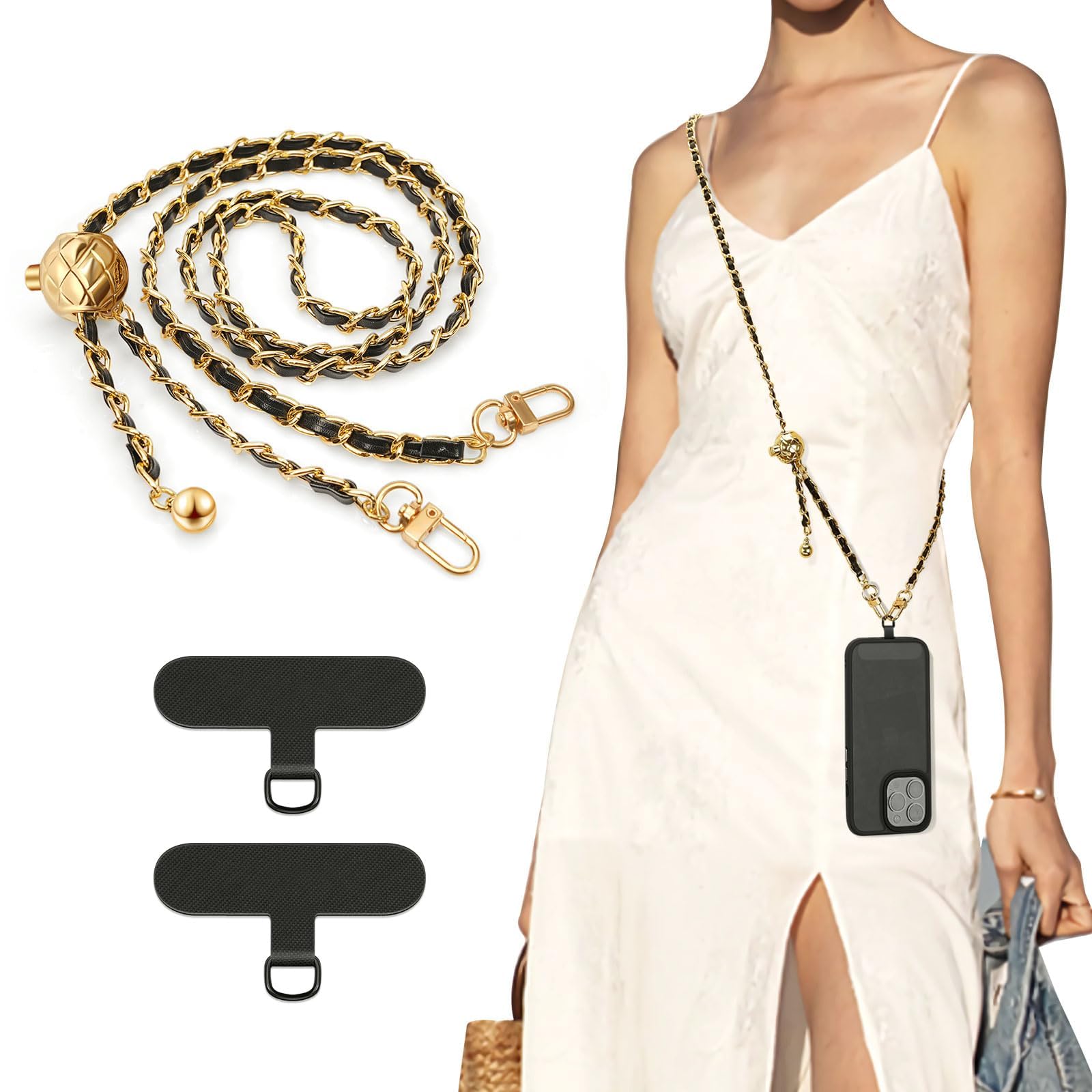 TiMOVO Universal Phone Lanyard, Metal Cell Phone Chain Anti-Theft Crossbody Strap for iPhone and Most Smartphones, Adjustable Ce