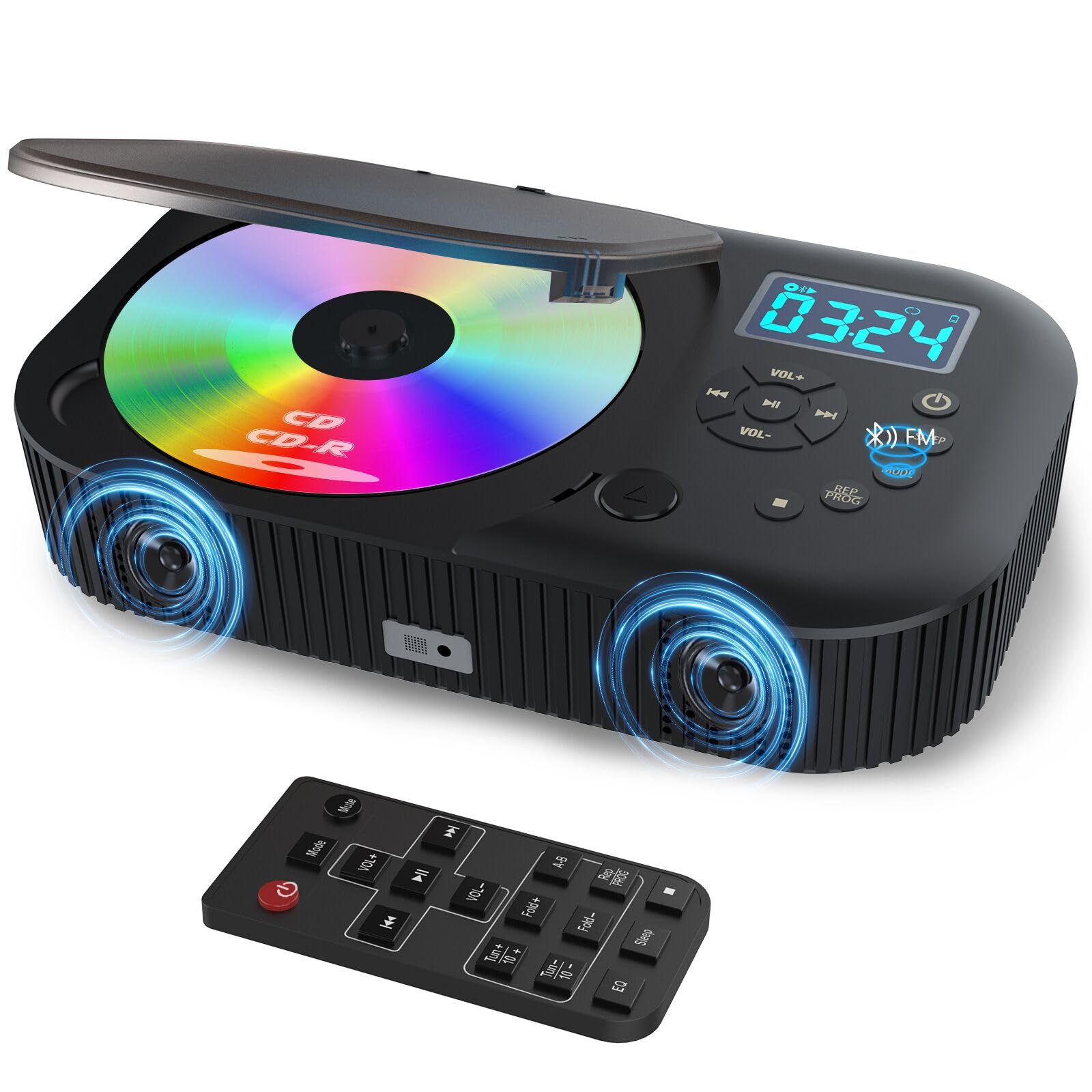 Cd Player Portable,Monodeal Dual Stereo Speakers Portable Cd Player With Bluetooth Speakers, 4000Mah Rechargeable Cd Player Bluetooth For Car/Home With Remote Control,Support Usb/Aux,Headphone Jack