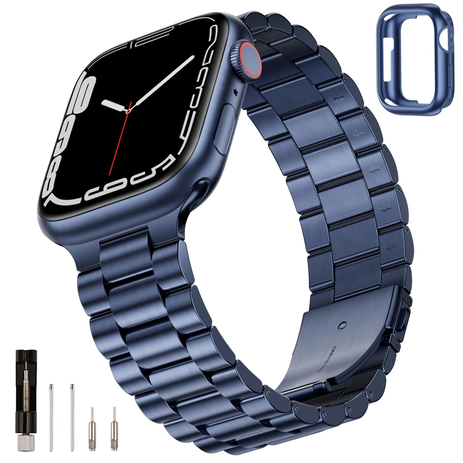 Sunfwr Stainless Steel Watch Band, Darkblue 42Mm/44Mm/45Mm For Apple Watch Series 9/8/7/6/5/4/3/2/1/Se/Se2, Adjustable Metal Iwa