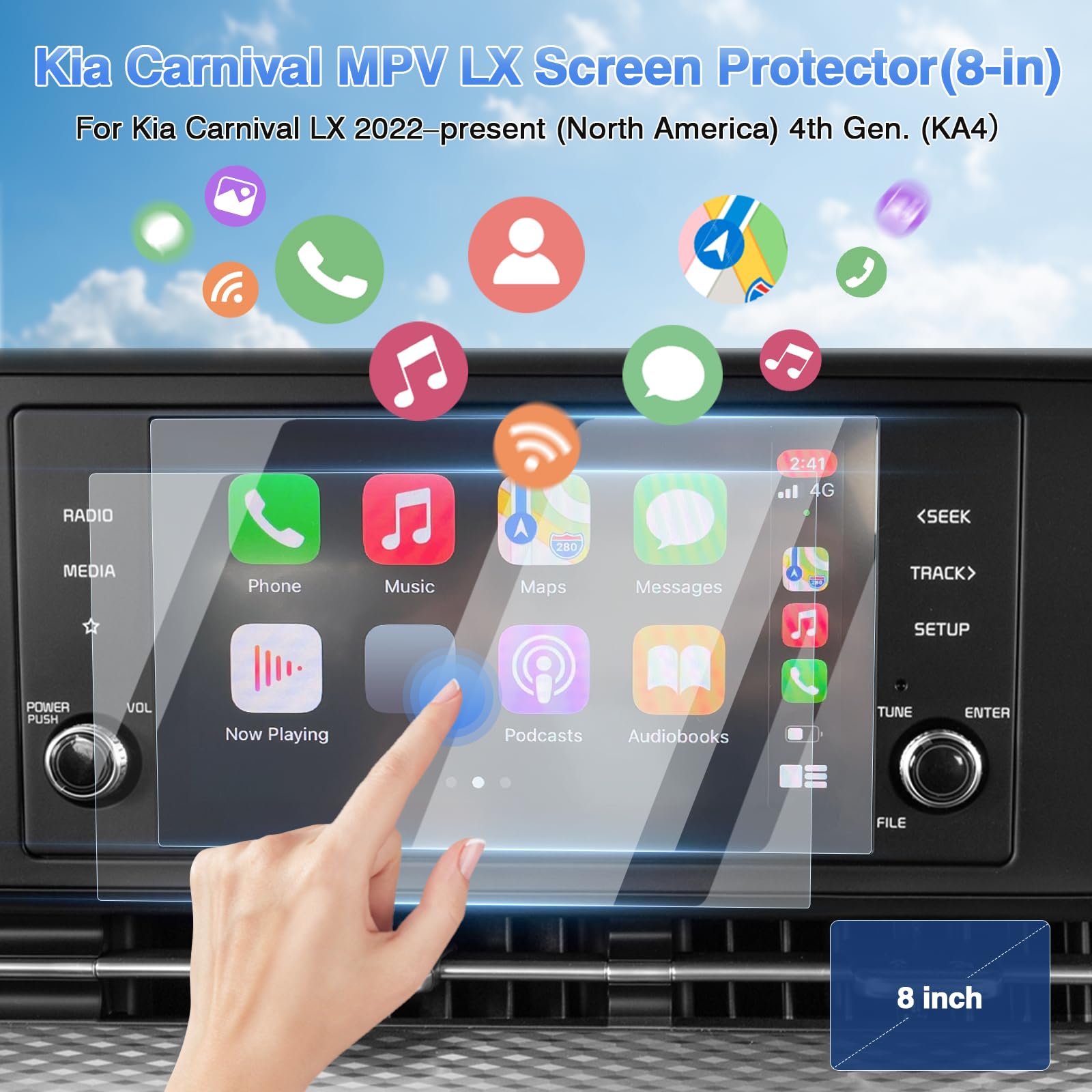 Sunsdrew 2Pcs Carnival Screen Protector For 2022 2023 2024 Kia Carnival Lx Accessories 8 Inch Touch Screen Radio Display Protector 9H Tempered Glass Protective Film Anti Glare