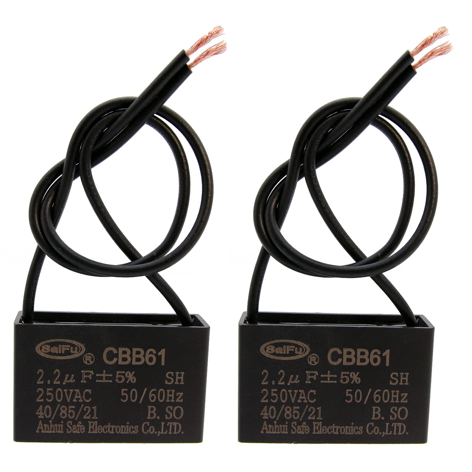 Akzytue Cbb61 Capacitor 2.2Uf 250V Ac Ceiling Fan 2 Wire 50/60Hz For Electric Fan Generator Pump Motor (2 Pack )