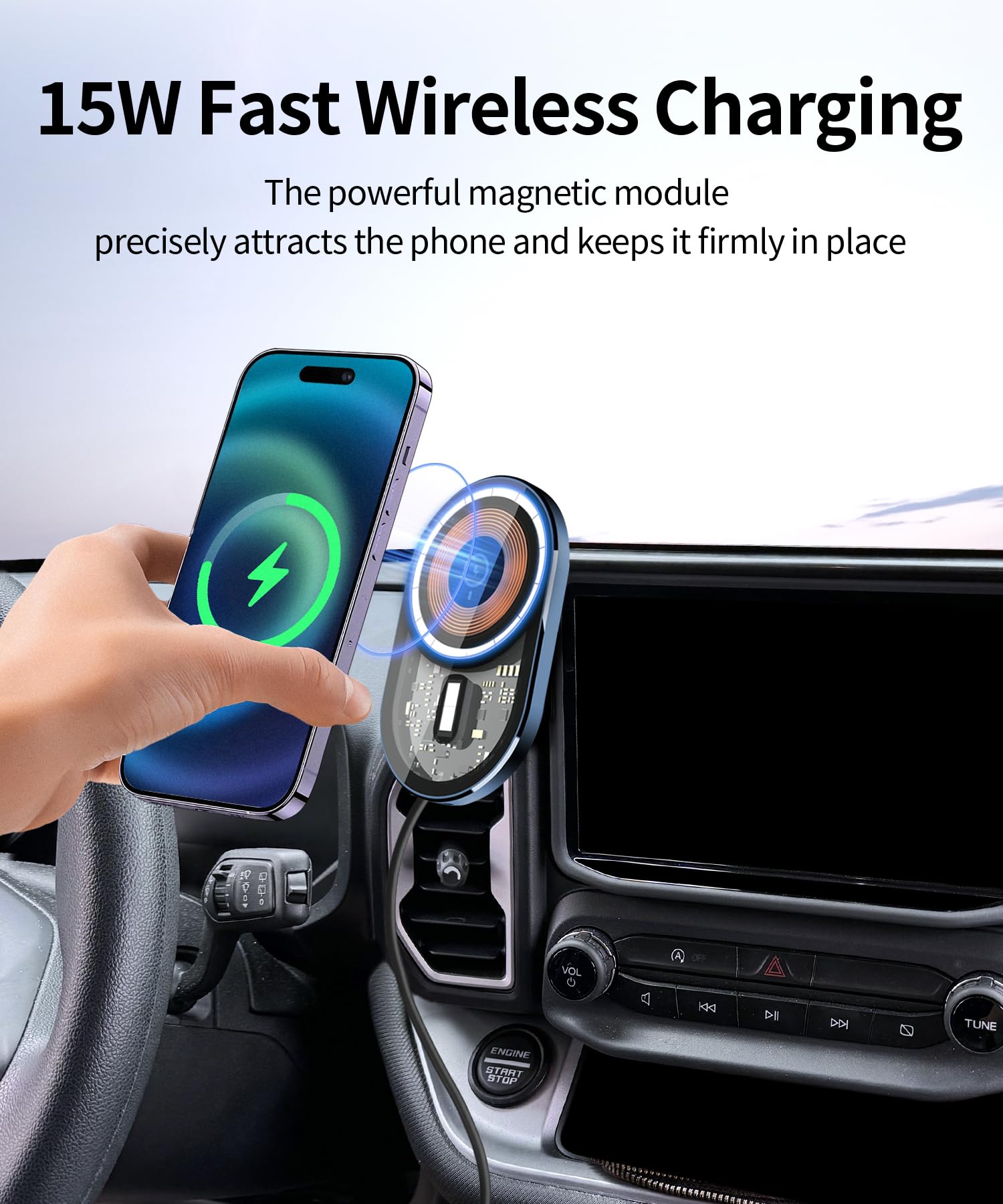 Masergogo Wireless Charging Car Phone Holder For Ford Bronco Sport 2021-2024 Accessories 8 Inch Screen Fixed Clip,360 Rotation C