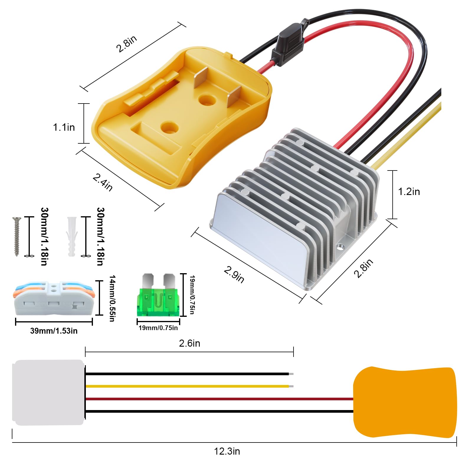 Iixwuq 20V To 12V Step Down Converter For Dewalt Battery, Dc Voltage Battery Power Adapter, 15A 180W Buck Converter Regulator