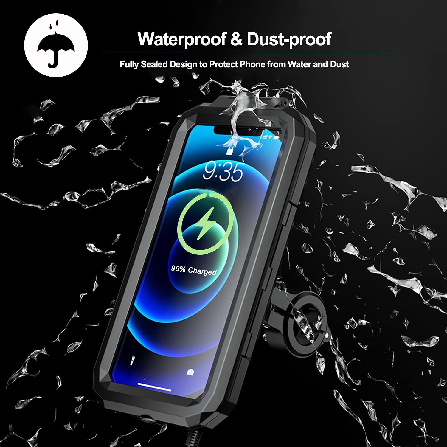 Imestou Waterproof Ip67 Motorcycle Phone Mount Wireless/Usb C Charger Handlebar Cellphone Holder Quick Charge For 5.5''-6.8'' Ph