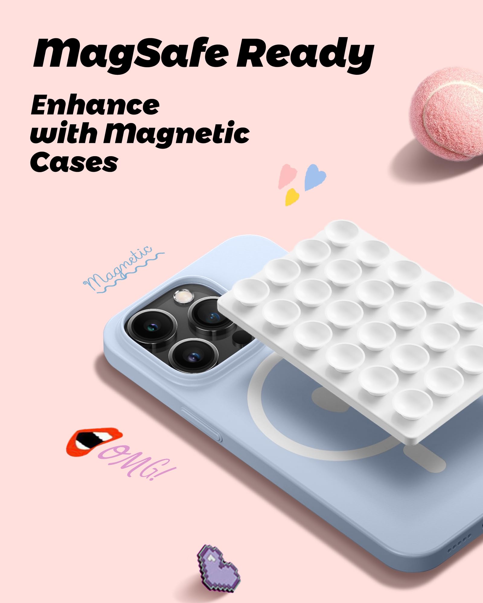 Amband Magnetic Suction Mirror Window Phone Holder, Sticky Grip Double Sided Mount For Iphone, Gym Bathroom Kitchen, Hands-Free