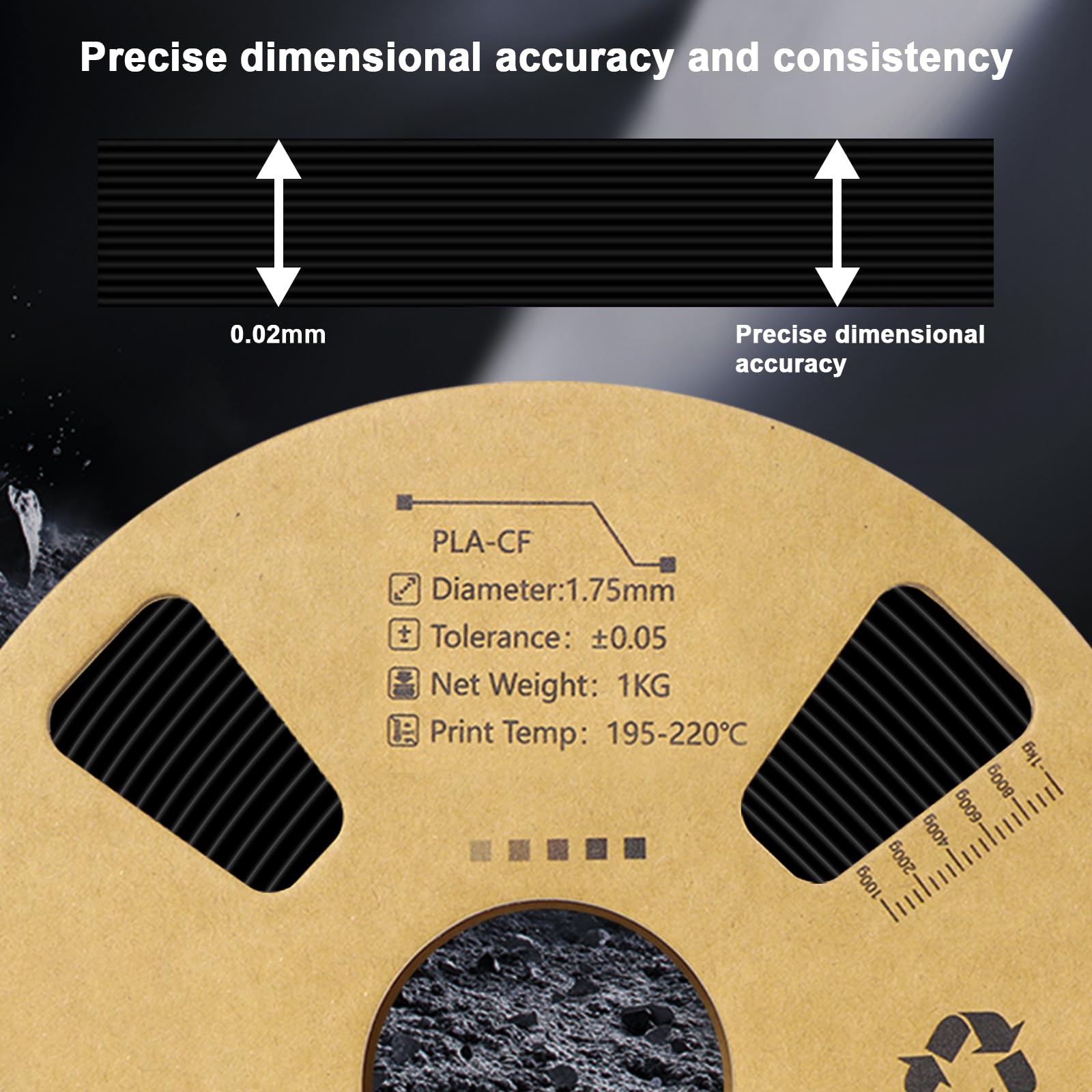 Carbon Fiber Filament 1.75Mm - Reinforced 3D Printer Filament - Black Pla 3D Filament - Pla-Cf 1.75 Filament - 340M Spool (2.2 L