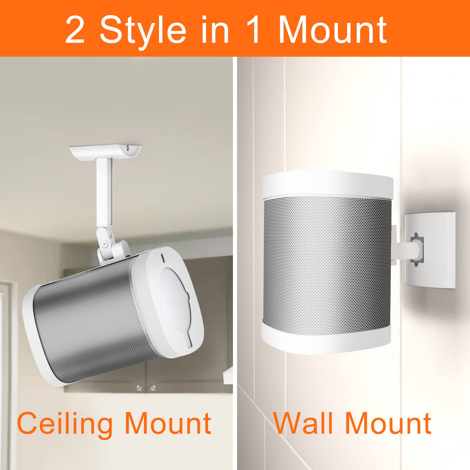 Notiela Speaker Wall Mount And Ceiling Mount For Sonos One, One Sl, Play 1   Swivel & Tilt Adjustable Mounting Brackets For Sono