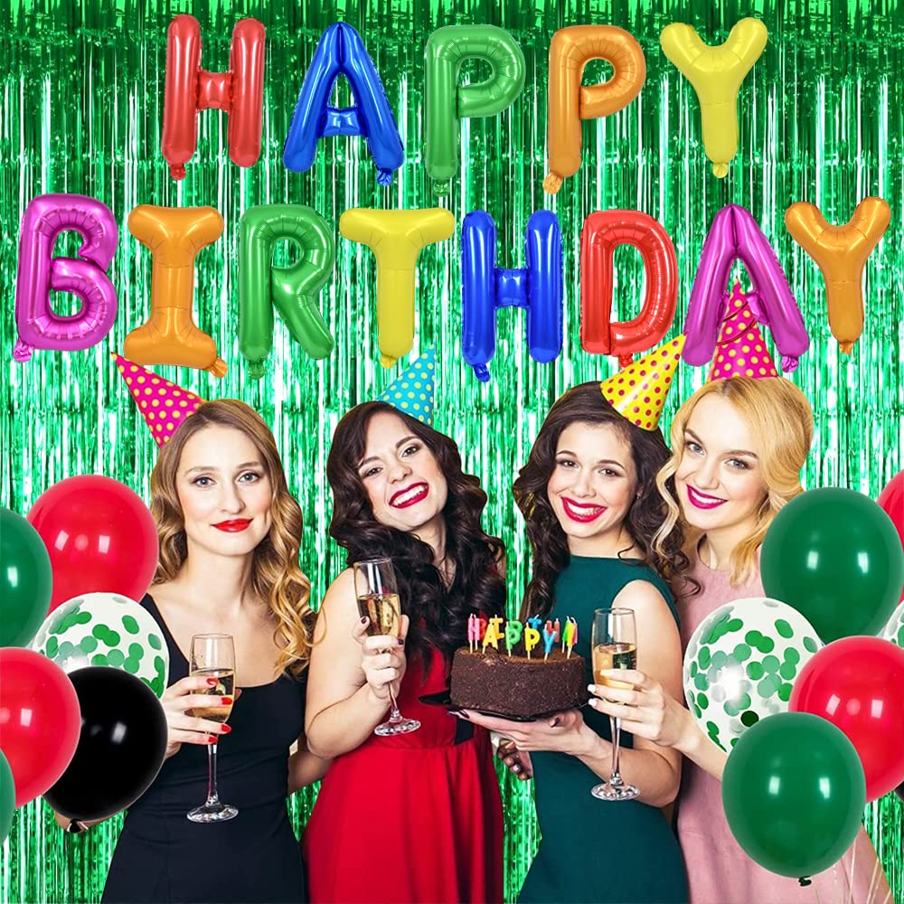 Toniful 3Pcs Green Door Streamers,Green Photo Booth Backdrop,Metallic Streamers Green Foil Fringe Curtains For Birthday,Christma
