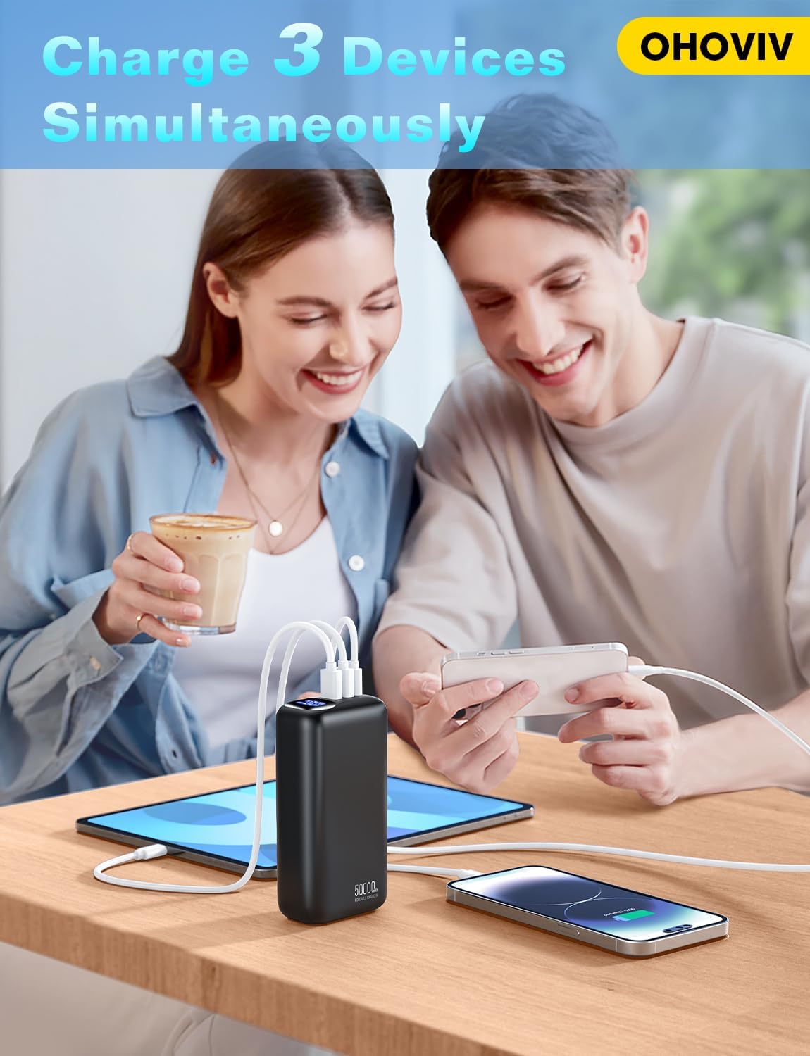 Ohoviv Portable Charger 50000Mah Power Bank - 22.5W Fast Charging External Battery Pack,Usb-C Portable Phone Charger For Iphone