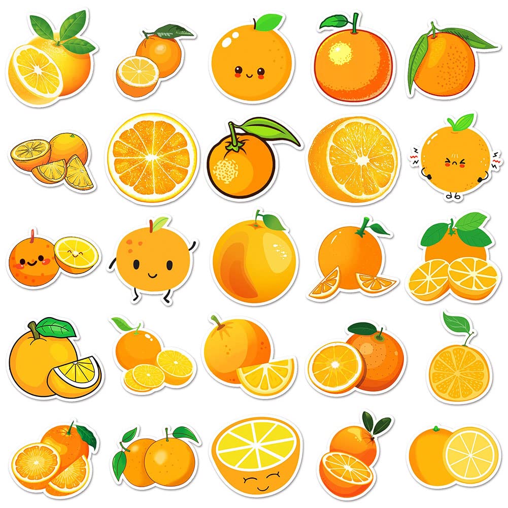 Orange Stickers |50Pcs Orange Waterproof Vinyl Decals For Water Bottles Laptop Luggage Cup Computer Mobile Phone Skateboard Guit