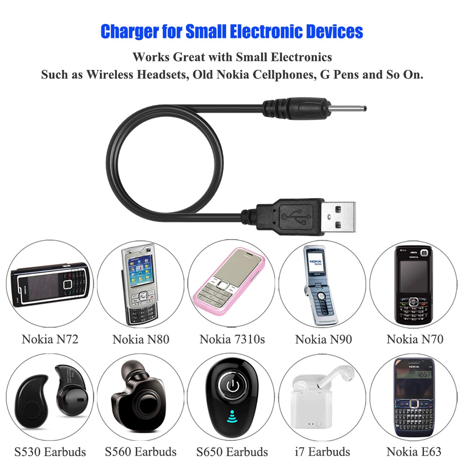2Pcs Usb Dc Charger Charge Charging Cable For Mini S530 Smallest Invisible Wireless Bluetooth Earbuds Earphones Headphones Headset And Bluetooth Shower Speaker