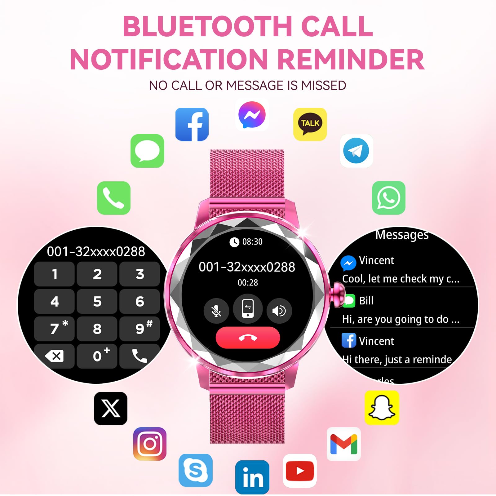 Smart Watch For Women With Make/Answer Call, 1.2 '' Adjustable Fitness Watch With Heart Rate Sleep Monitor Female Cycle And 100+