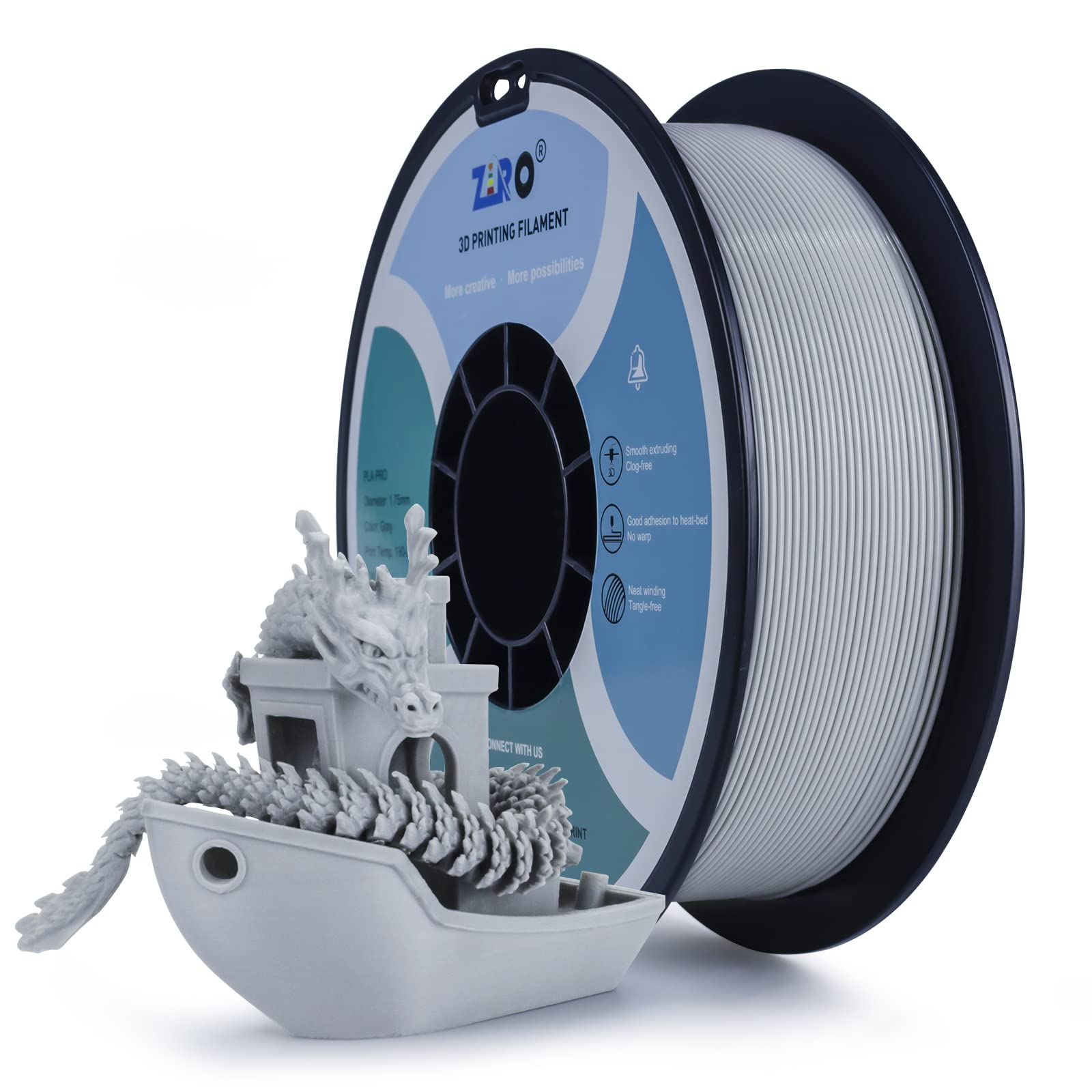 Ziro Pla Filament 175Mm,3D Printer Filament Pla Pro Basic Color Series 175Mm 1Kg(22Lbs), Dimensional Accuracy +  003Mm,Gray