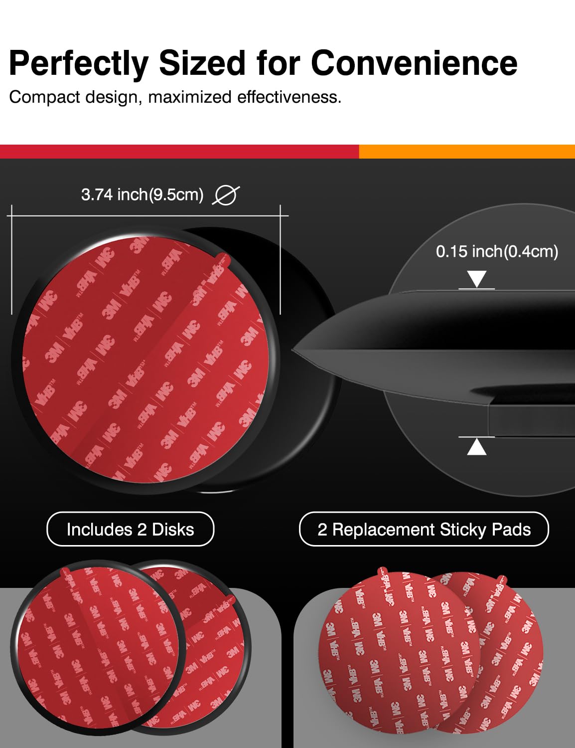 3M Vhb Adhesive Dashboard Mounting Disk Set For Suction Cup Car Mounts   3.74 Inch (95Mm) Wide, Ensures Secure Hold For Phone Ho