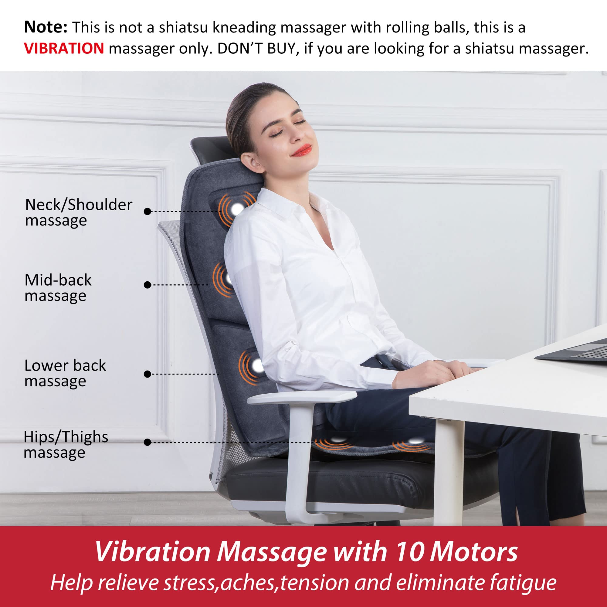 Comfier Back Massager With Heat, 10 Motors Vibration Seat Massager, Chair Massage Pad, Heated Chair Pad, Chair Warmer,Gifts For