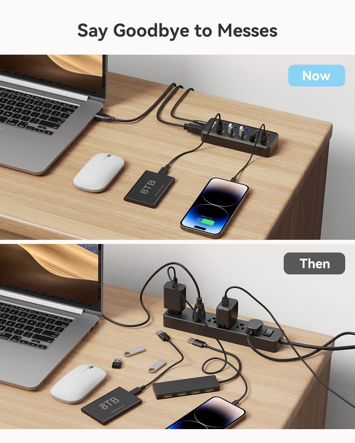 Powered Usb Hub, Wenter 5 Ports Usb 3.0 Hub (4 Data Transfer Ports+ 1 Smart Charging Port) With Individual Led On/Off Switches, Usb Hub 3.0 Powered With 15W Power Supply For Pc, Mac