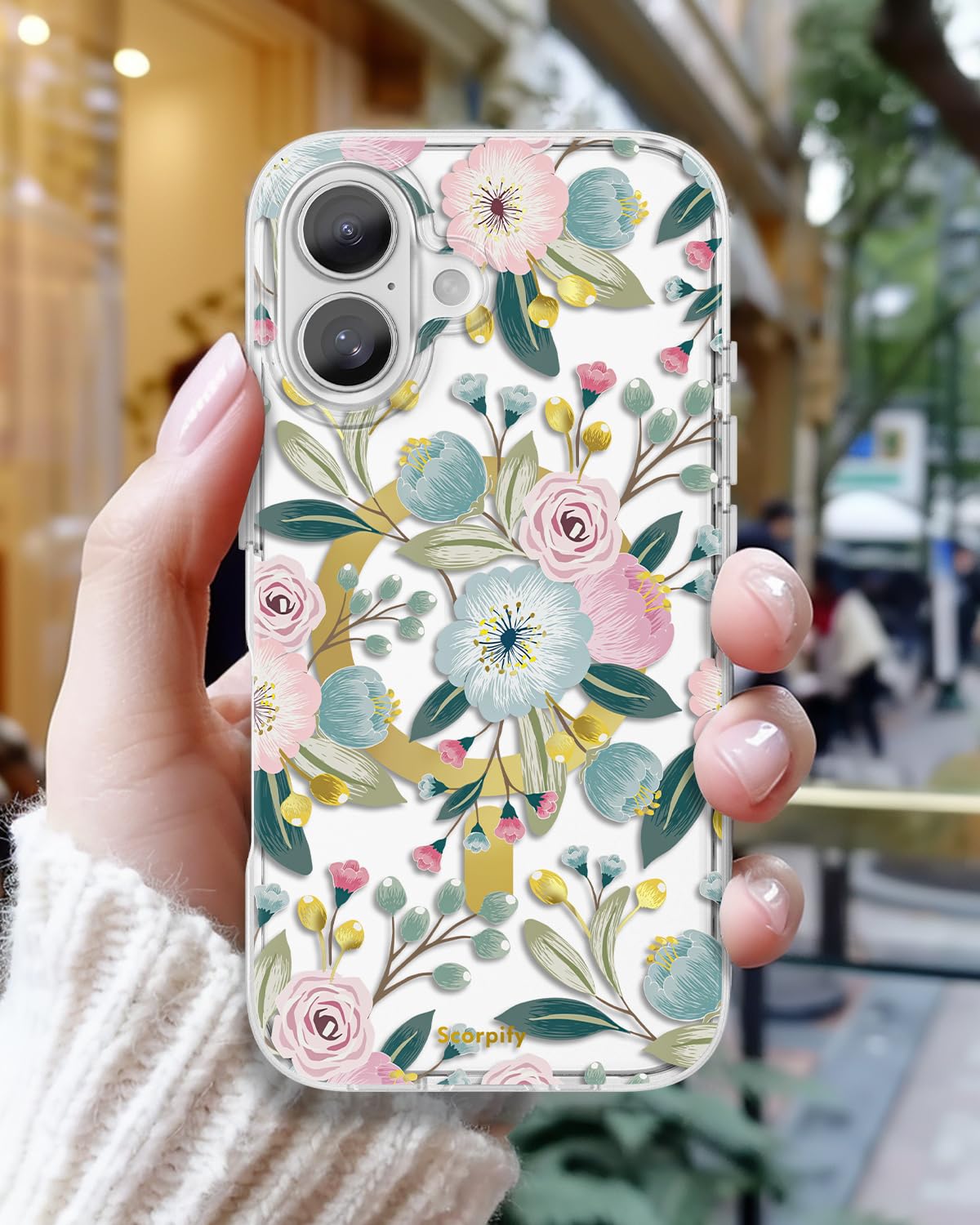 Scorpify For Iphone 16 Case [Compatible With Magsafe] With Hibiscus Floral Design, Cute Clear Flower Magnetic Phone Cover For Wo