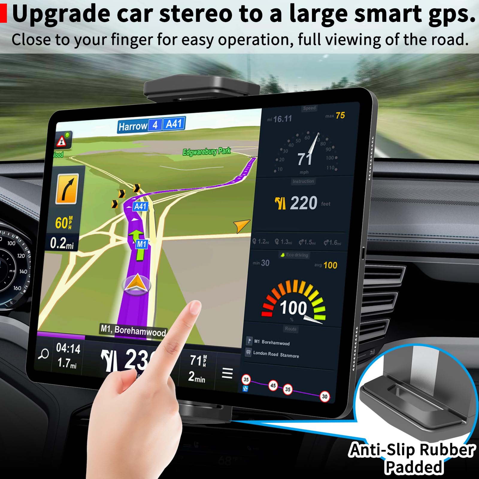 Apps2Car Universal Car Mount [2 In 1] Cd Slot Tablet Car Mount For 4.7 13 Inch Tablet, Cell Phone Holder For Iphone Samsung Z Fold 5 4 3 2 1, Tablet Car Mount Dash Holder Stand For Ipad Pro Air Mini