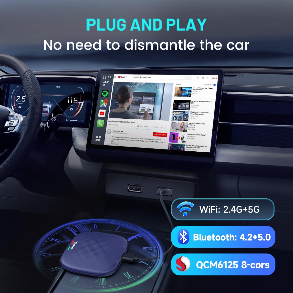 Carlinkit Carplay Ai Box Magic Box Android 13.0 System Wireless Carplay Adapter Android Auto Support Netflix Youtube Google Gps+Glonass 4G Network.For Iphone & Android Phone,Wired To Wireless,8G+128G
