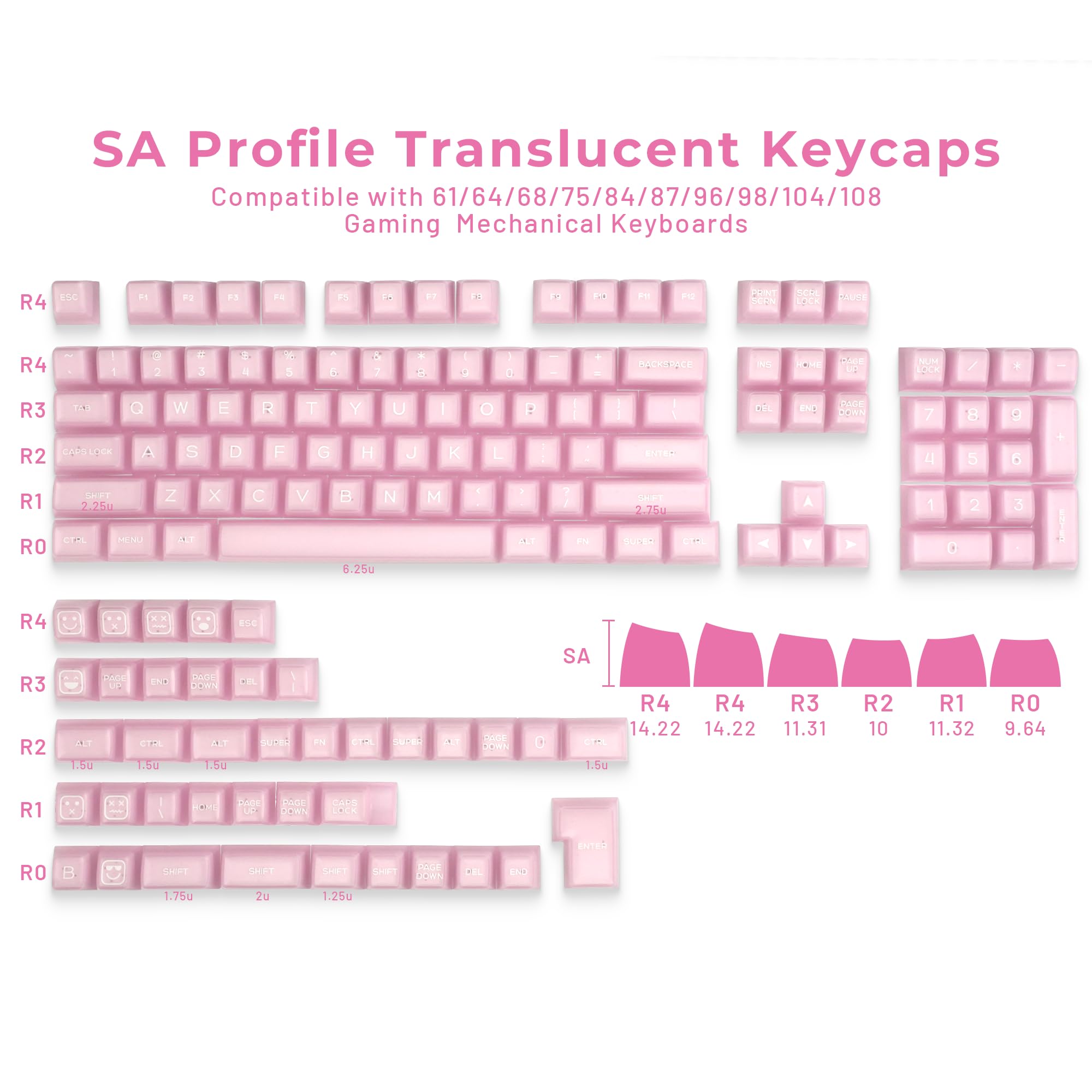 Xvx Translucent Key Caps, Double Shot Pbt Keycaps, Sa Profile Key Caps 100 Percent 142 Keys, Custom Keycap Set Compatible With 6