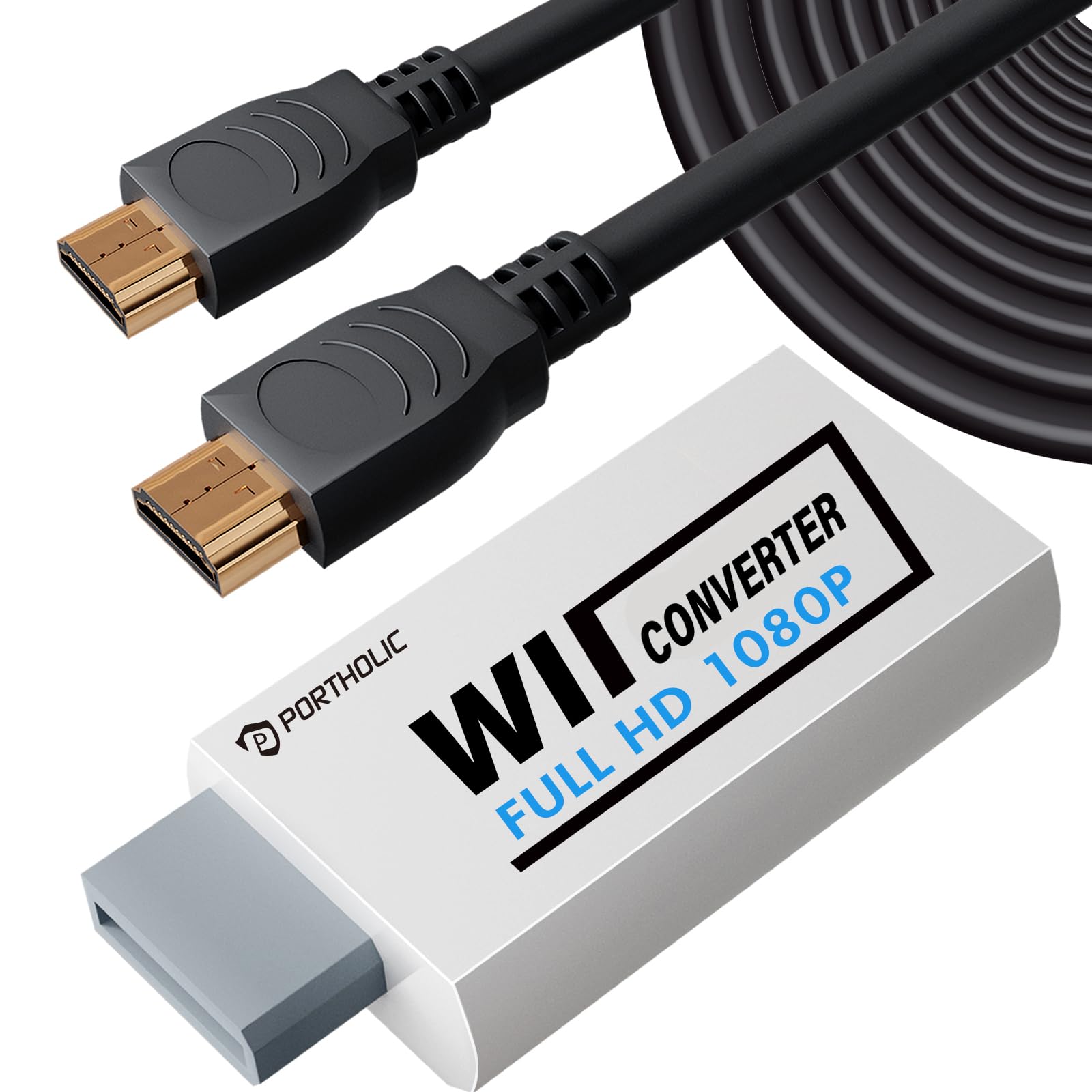 Portholic Wii To Hdmi Converter 1080P With 5Ft High Speed Hdmi Cable Wii2 Hdmi Adapter Output Video&Audio With 3.5Mm Jack Audio,