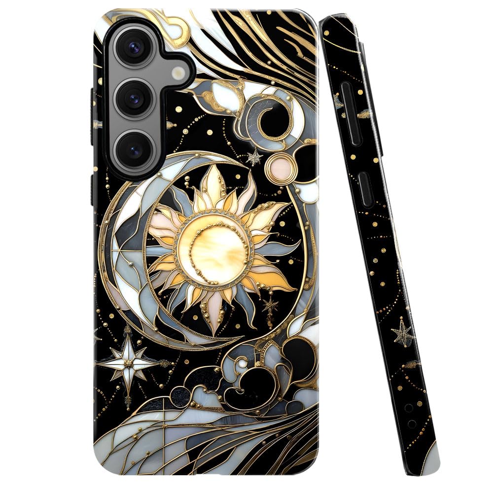 Case for Samsung Galaxy S24 Plus,Celestial Stained Glass Moon Phone Case Military-Grade Drop Protection Cover for Women Girl - G
