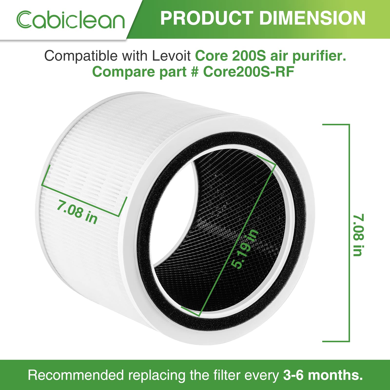 Cabiclean 3 Pack Core 200S Replacement Fil Ter, Compatible With Levoit Core 200S Smart Wifi Ai R Purifi Er, 3 Stages True H13 He
