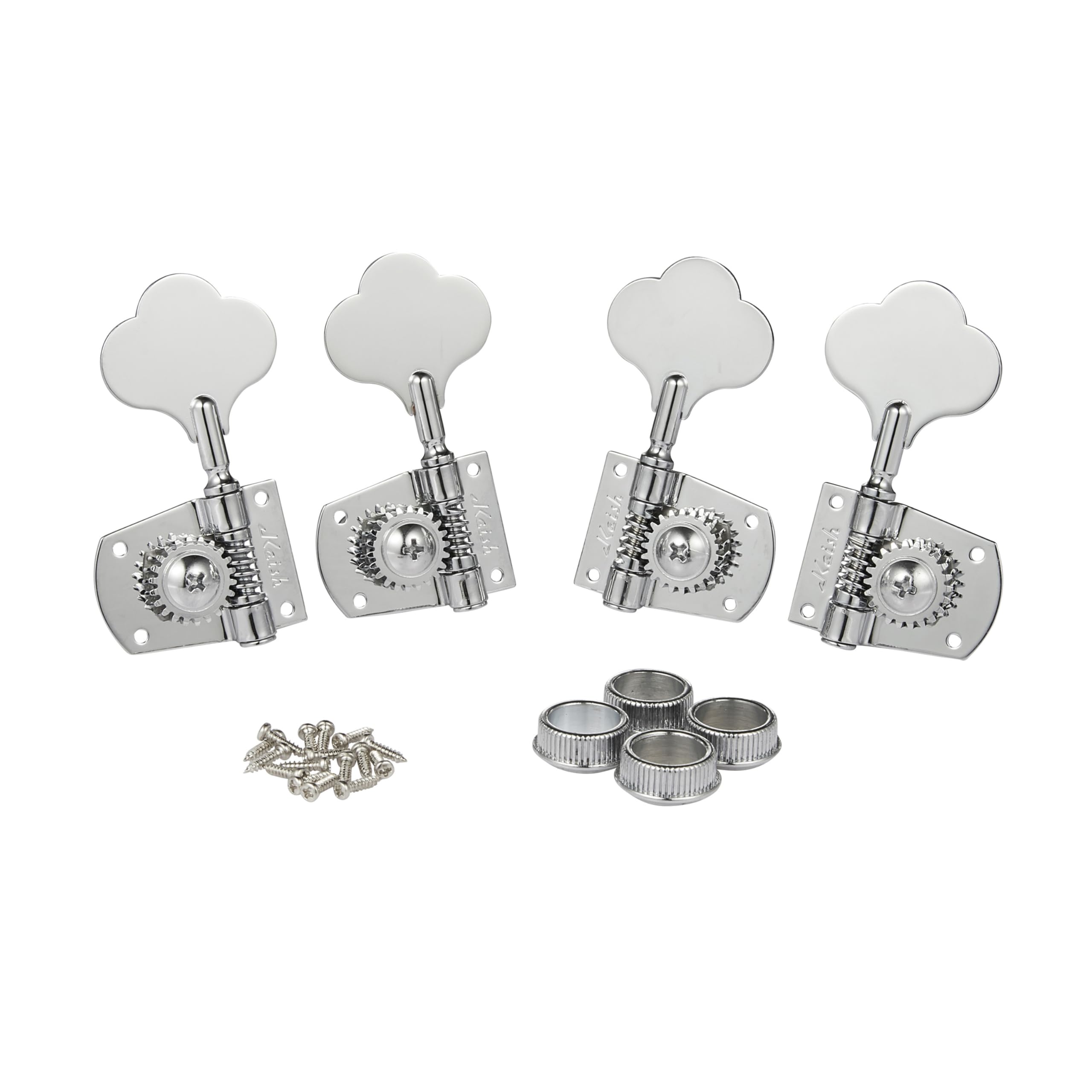 KAISH Chrome 2+2 Cloverleaf Bass Tuners Bass Tuning Machines Bass Tuning Keys for Standard/Highway One Series Jazz J Bass/Precis
