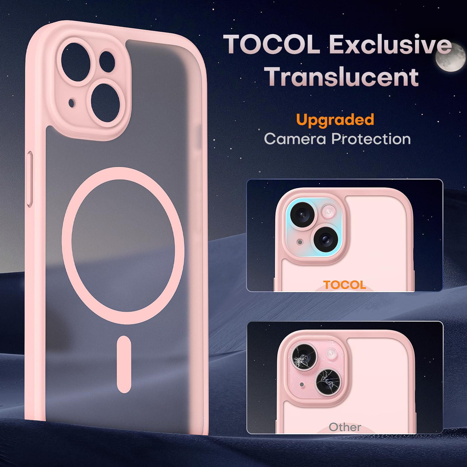 Tocol For Iphone 15 Bumper, Military Grade Drop Tested Slim Bumper For Iphone 15, Light Pink