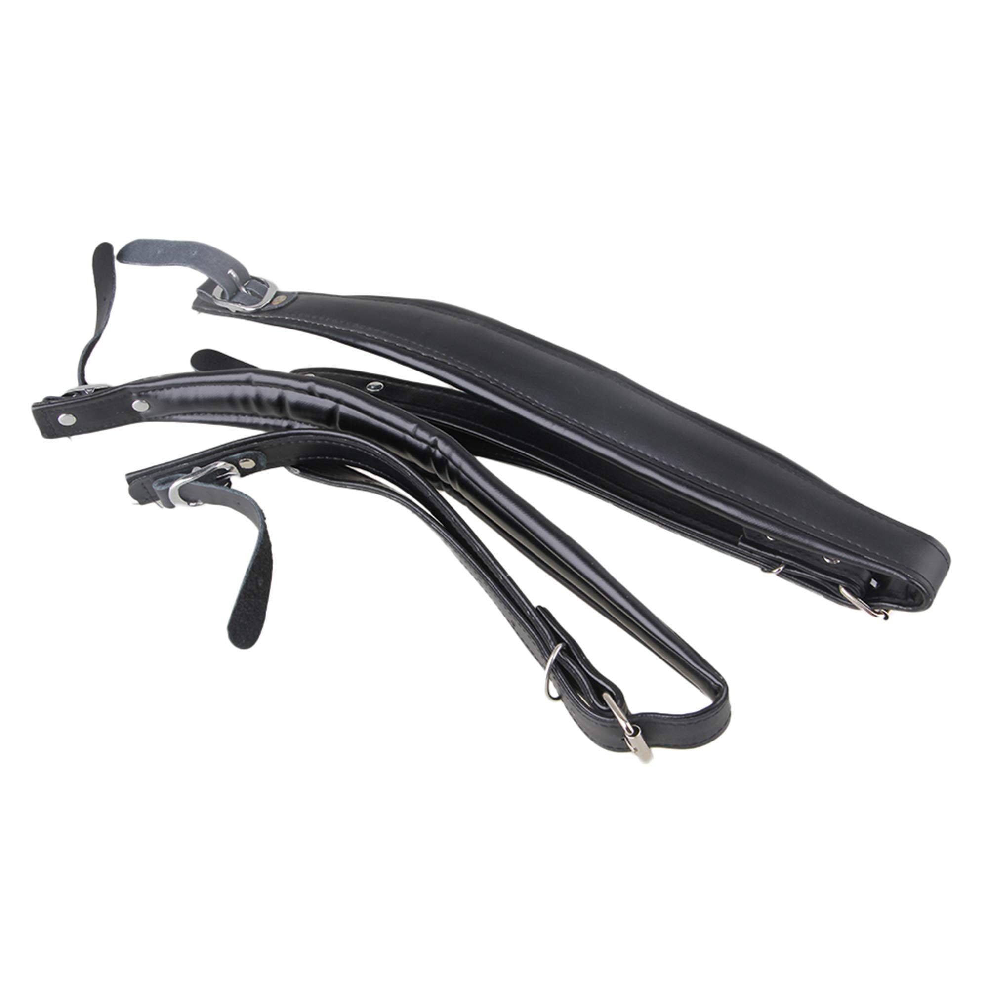 Yibuy Adjustable Accordion Shoulder Strap Set Pu Leather Black Set Of 2