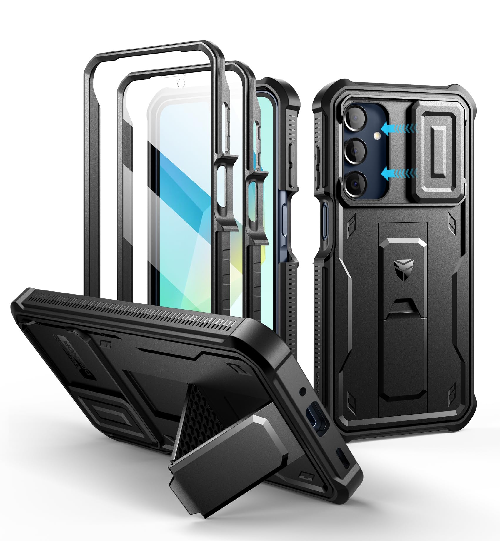 Dexnor for Samsung Galaxy A16-5G Phone Case, [2 Front Frame] [Built-in Magnetic Slide Camera Cover & Kickstand] Heavy Duty Prote